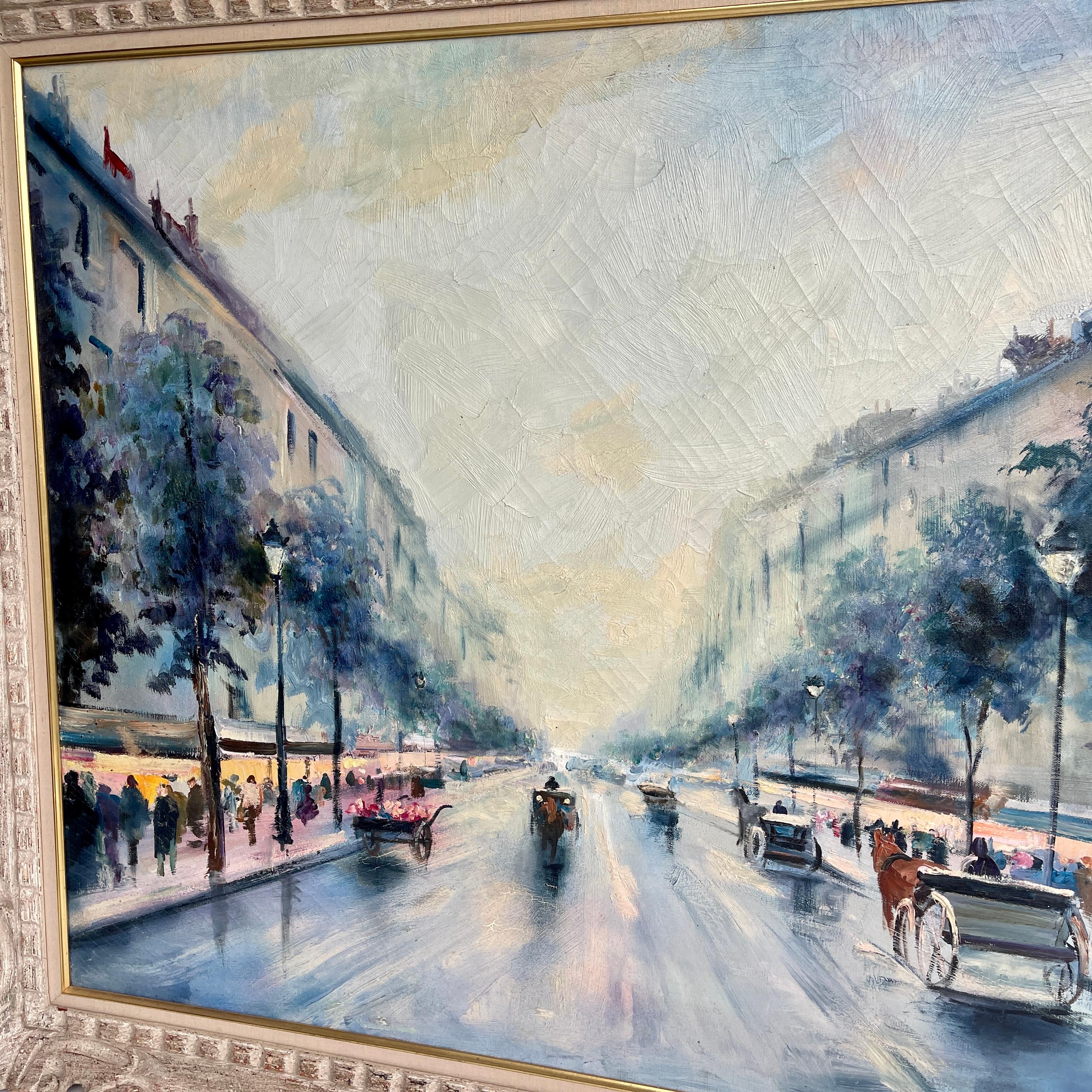 Large Impressionist Parisian Street Scene Oil on Canvas Signed Fairfax, France For Sale 11