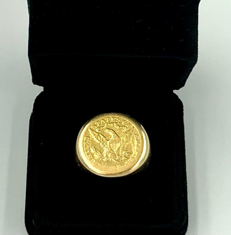 Large Impressive 1897 Liberty Head Half Eagle 22K Gold Coin 14K Gold Ring For Sale 6
