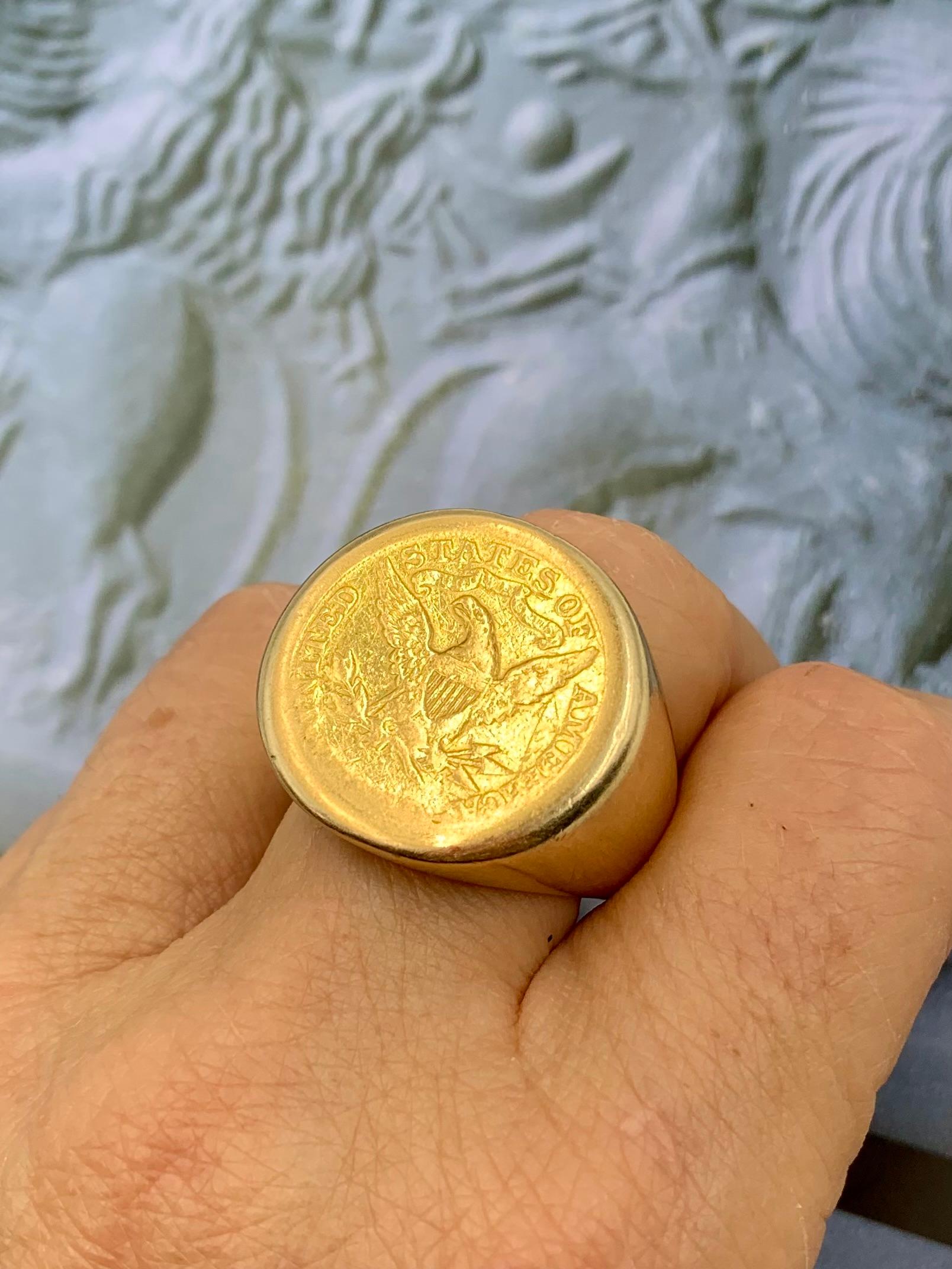Large Impressive 1897 Liberty Head Half Eagle 22K Gold Coin 14K Gold Ring For Sale 7