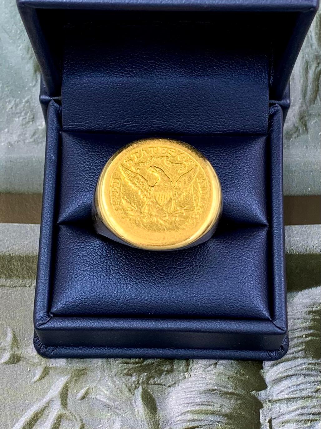 Women's or Men's Large Impressive 1897 Liberty Head Half Eagle 22K Gold Coin 14K Gold Ring For Sale