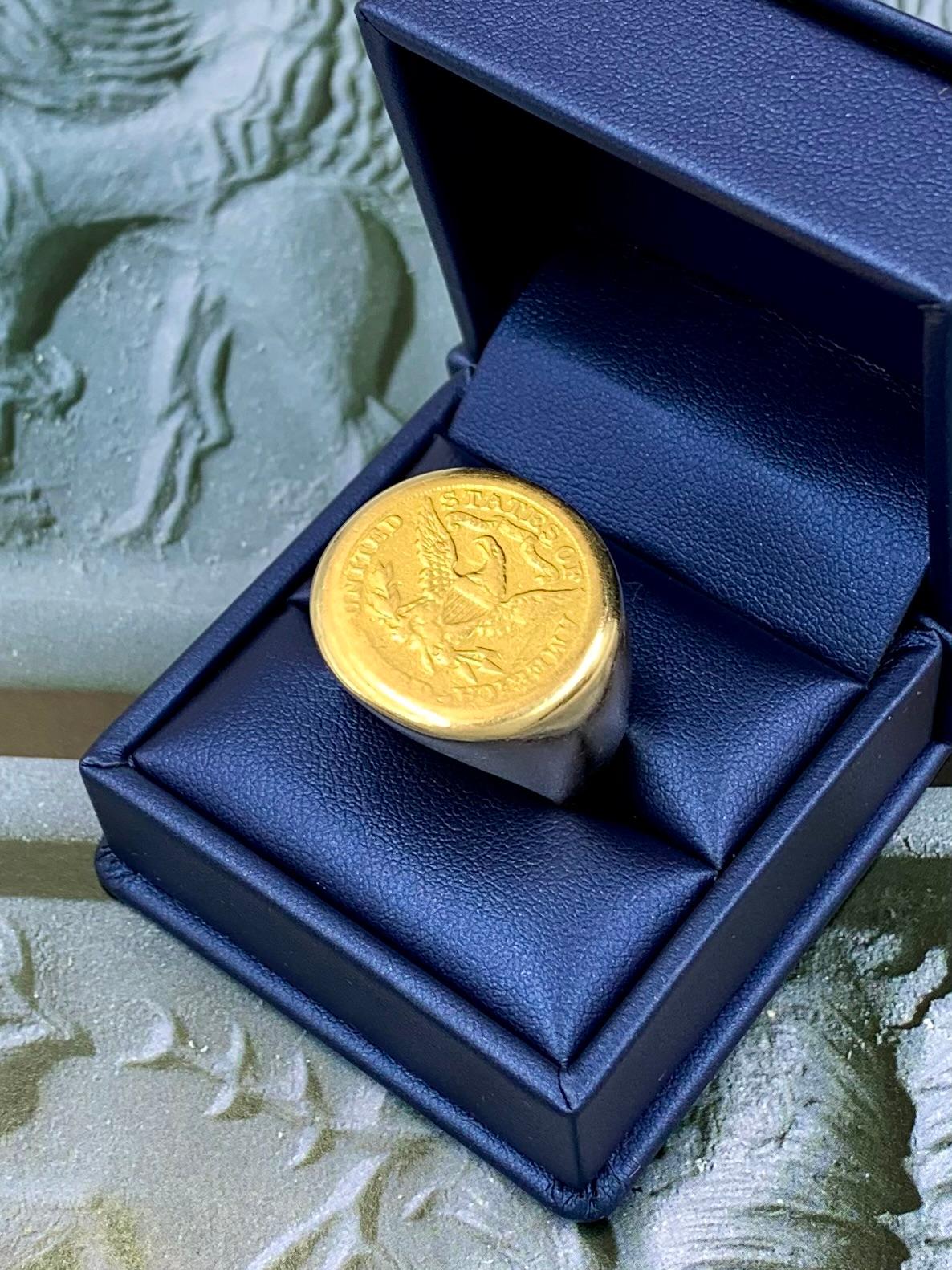 Large Impressive 1897 Liberty Head Half Eagle 22K Gold Coin 14K Gold Ring For Sale 1