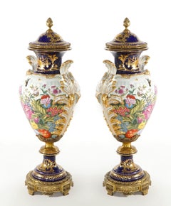 Large & Impressive 19th Century French Sèvres Porcelain Gilt Gold Decorated Urns
