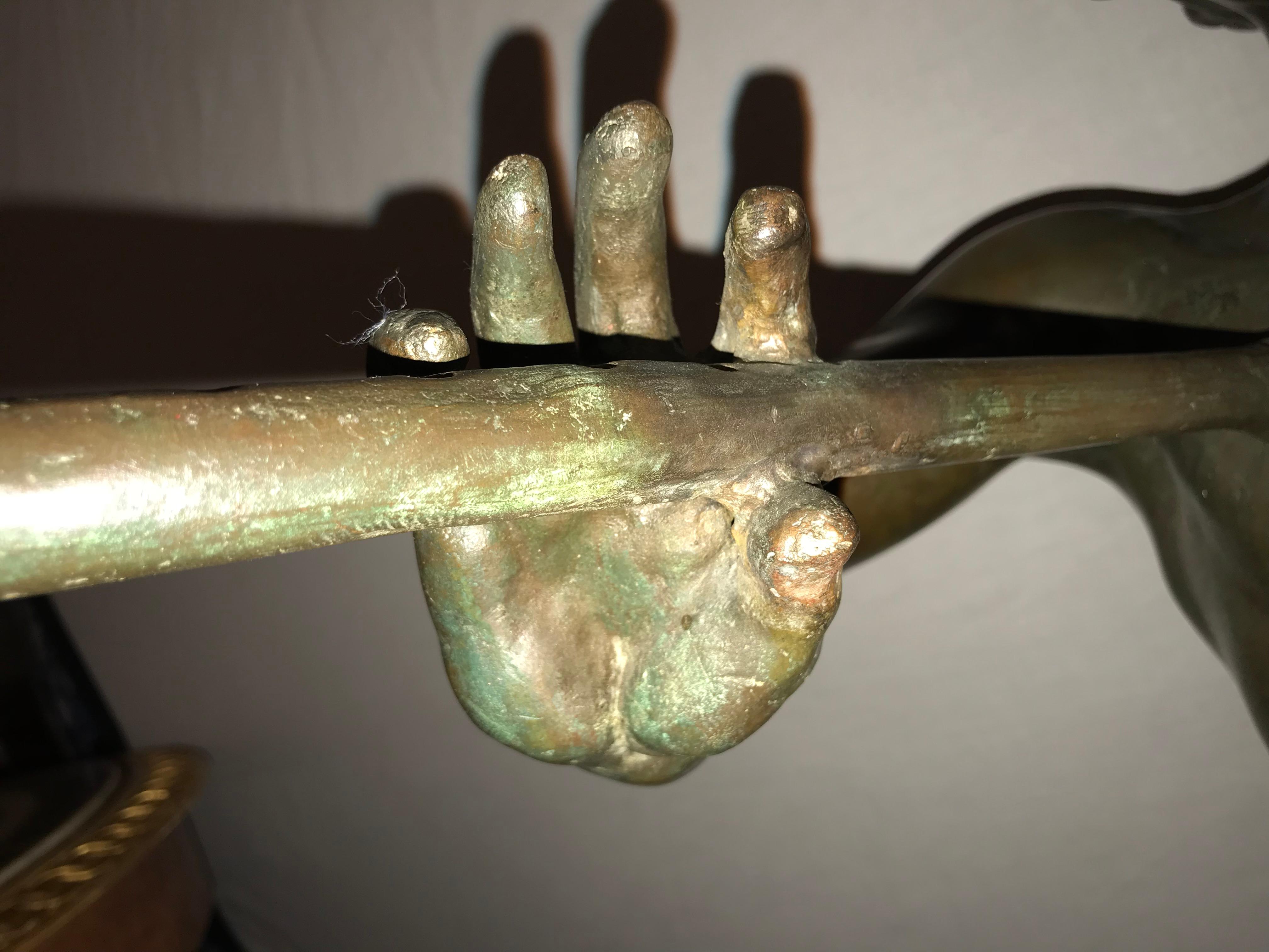Large Impressive 19th Century Signed Bronze Flute Playing Pan Sculpture 12