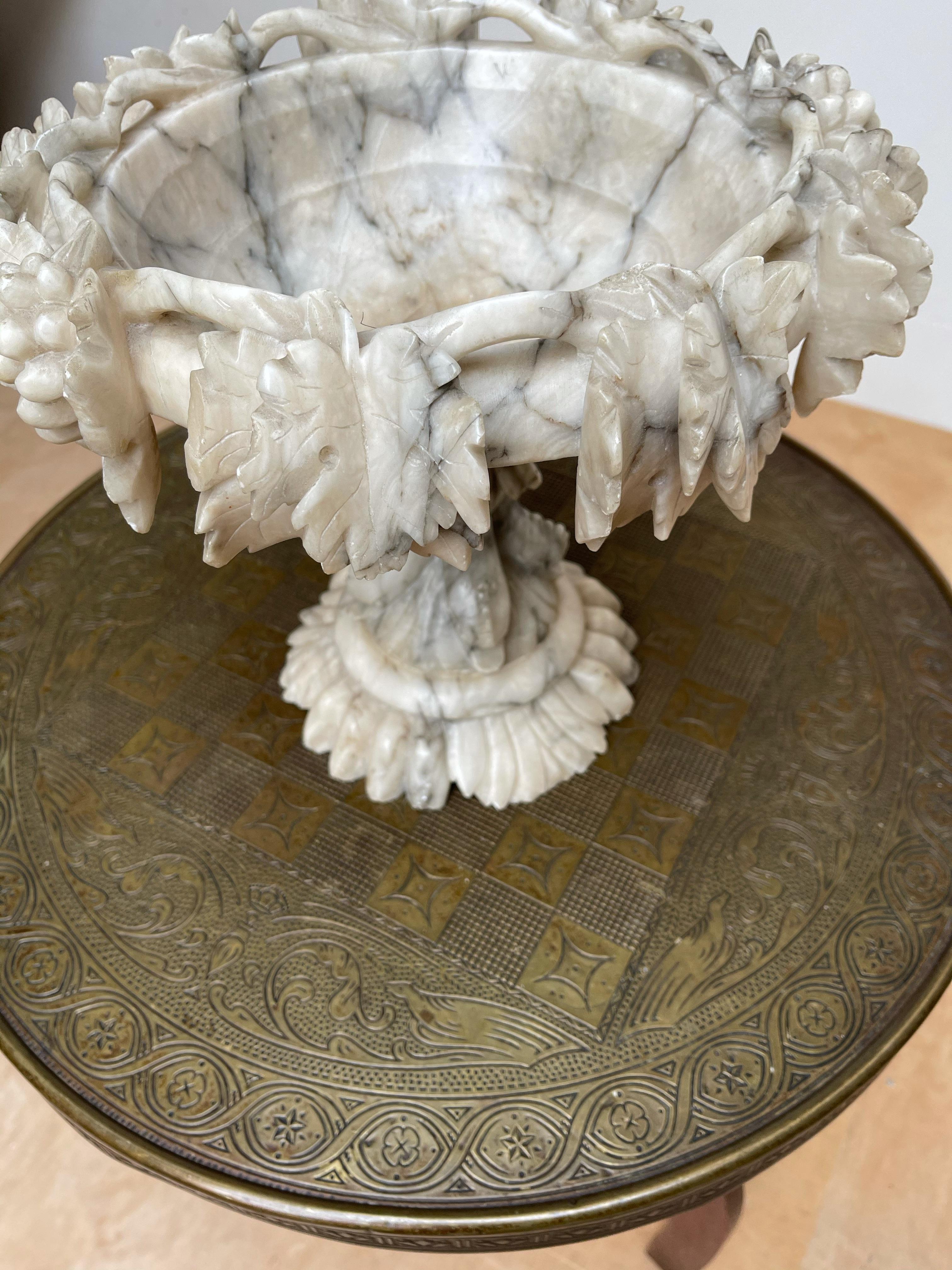 Arts and Crafts Large Impressive and Finely Carved Italian Antique Alabaster Ornamental Tazza