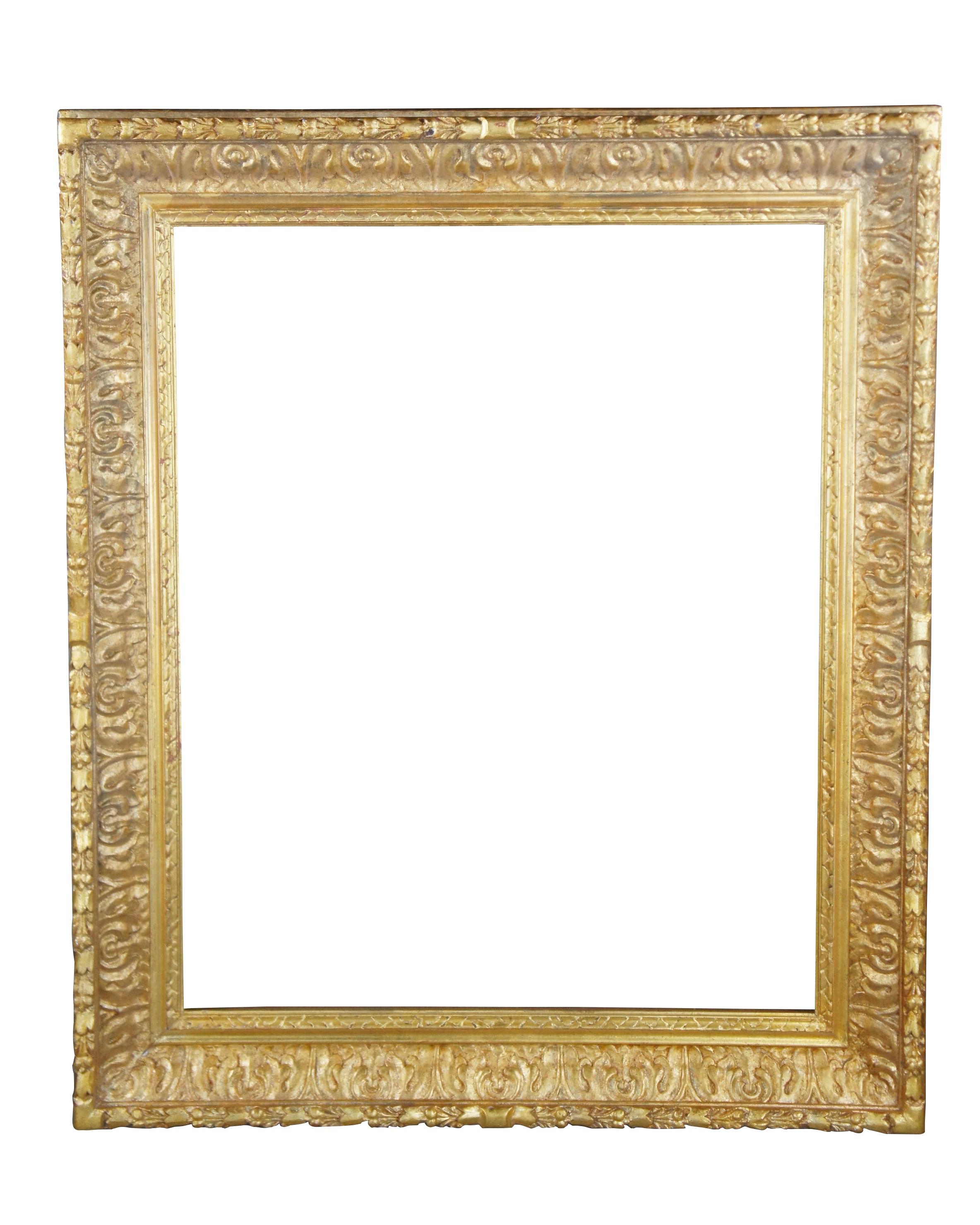 Large Impressive Antique Carved Gold Gilded Picture Art Mirror Frame 53