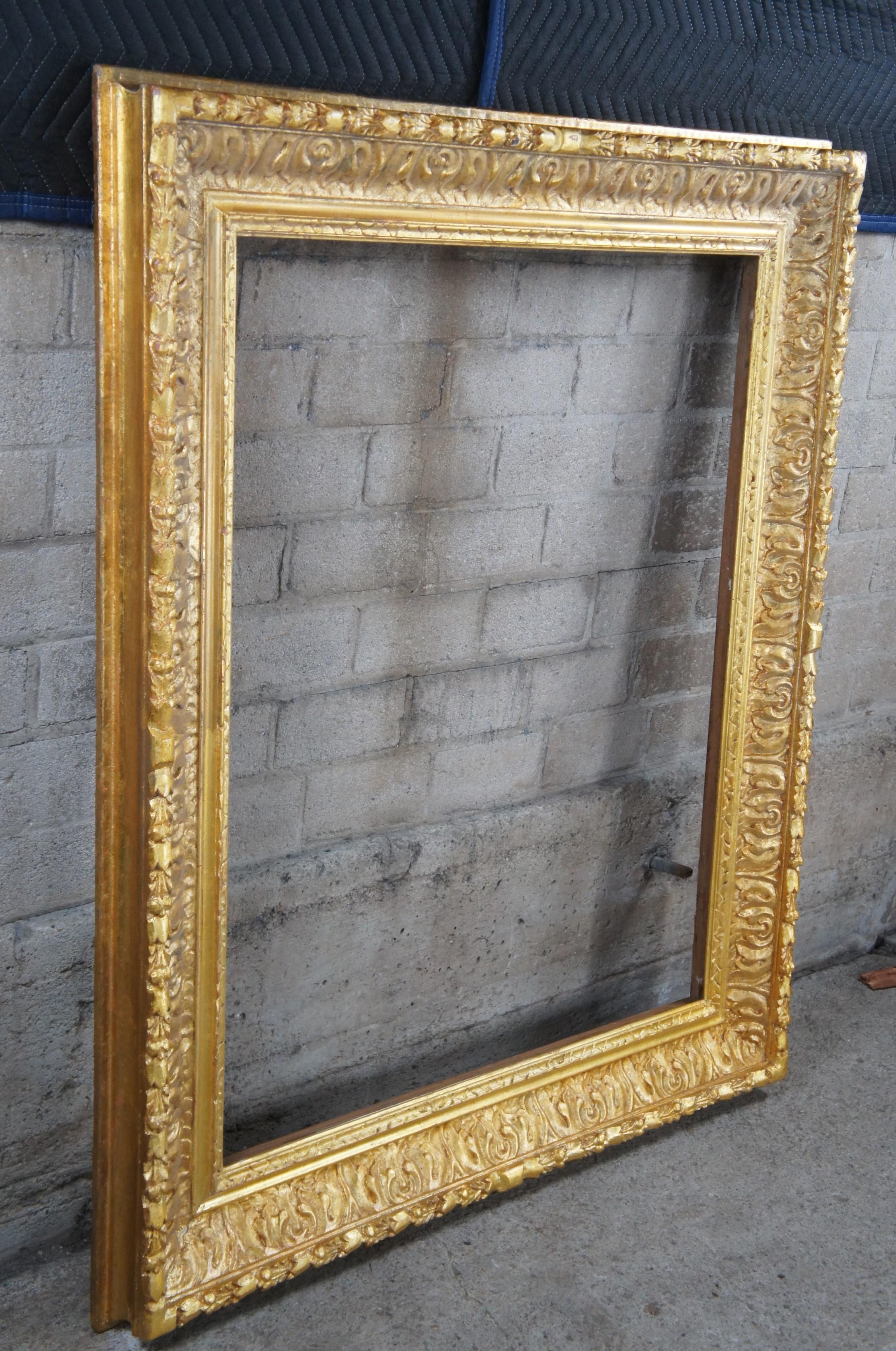 20th Century Large Impressive Antique Carved Gold Gilded Picture Art Mirror Frame 53