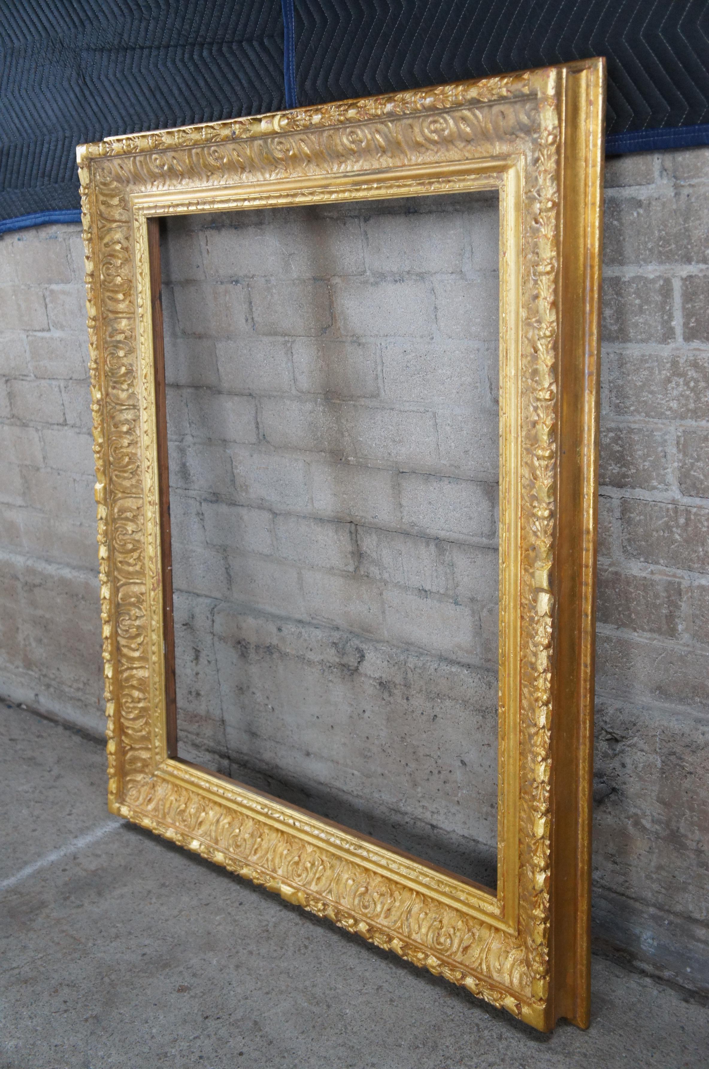 Giltwood Large Impressive Antique Carved Gold Gilded Picture Art Mirror Frame 53