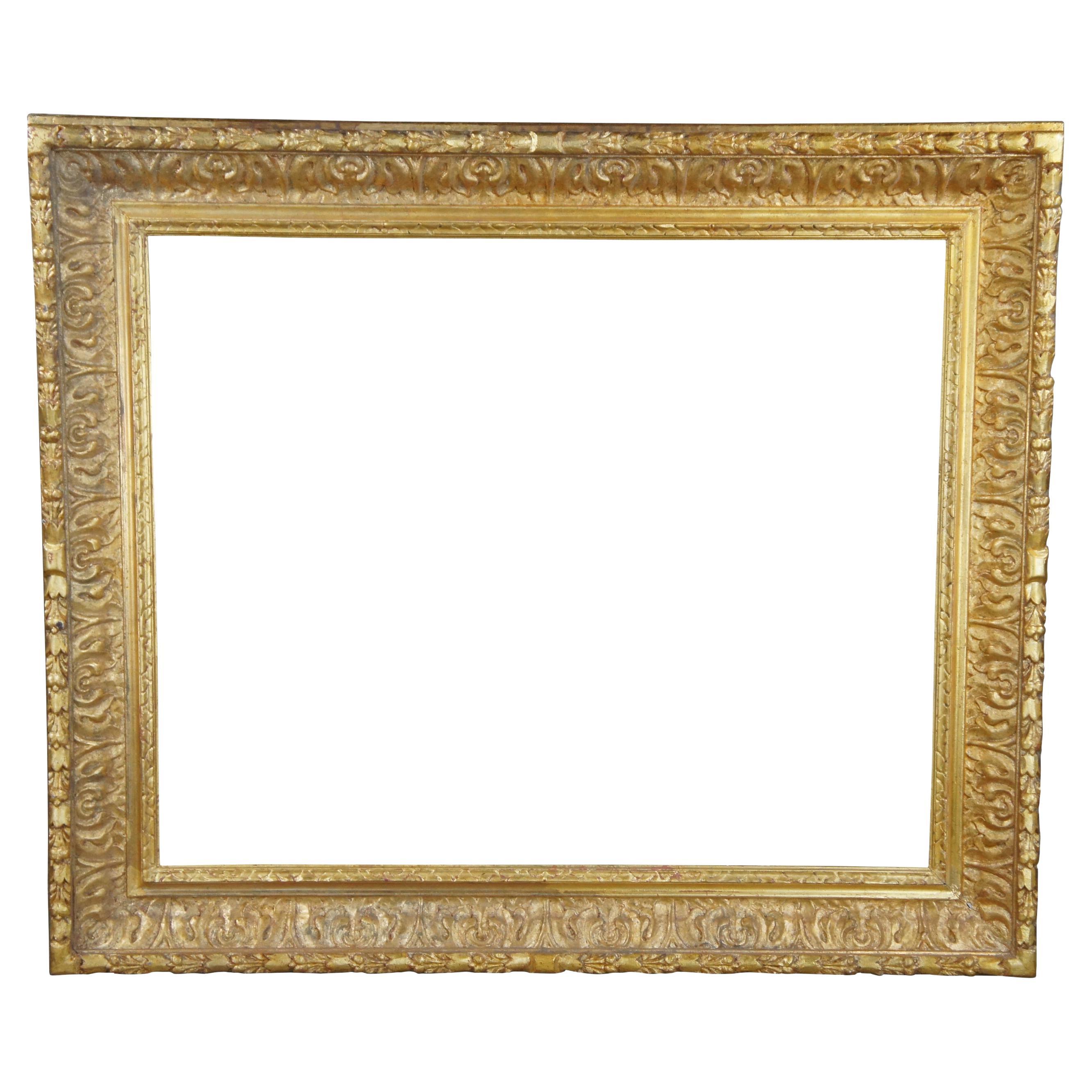 Large Impressive Antique Carved Gold Gilded Picture Art Mirror Frame 53"
