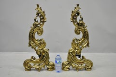 Large Impressive Antique French Rococo Baroque Style Acanthus Scroll Andirons