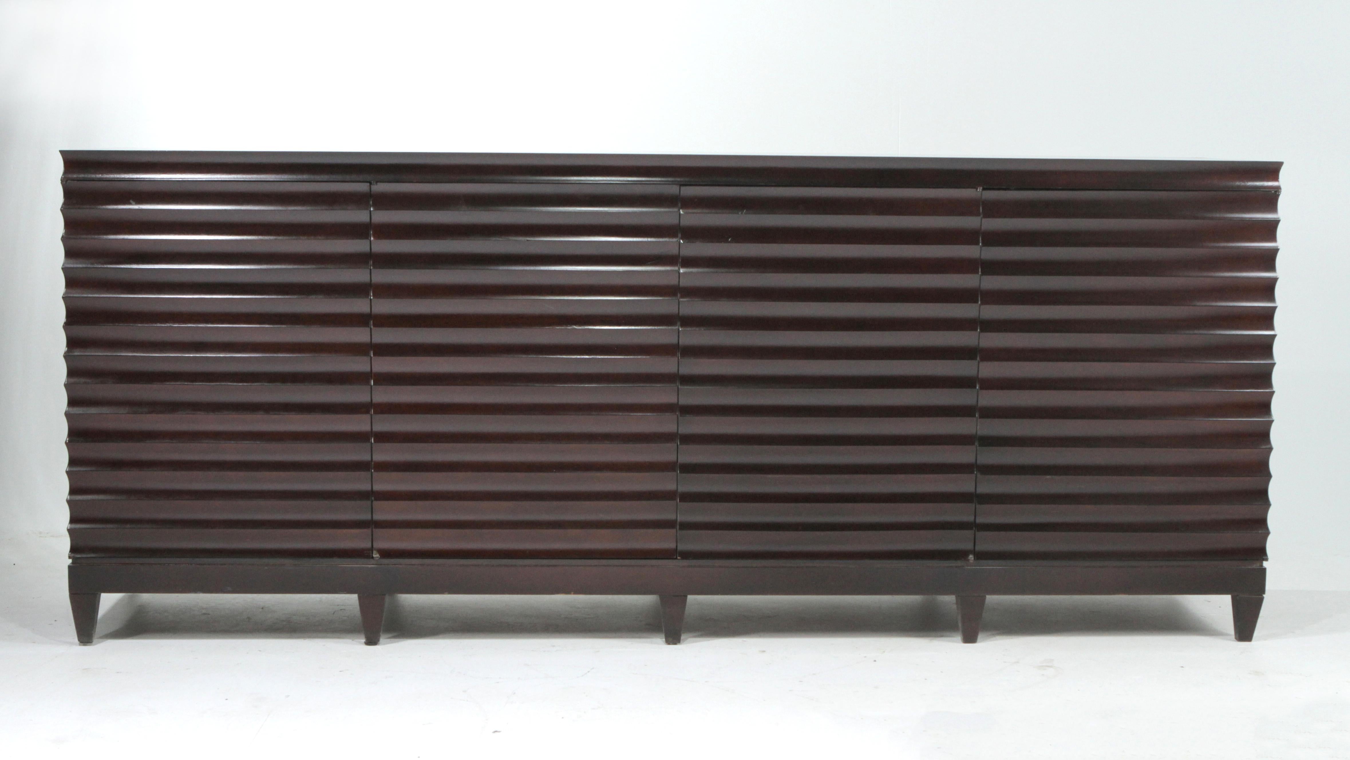 Large Impressive Barbara Barry for Baker Ebonized Low Fluted Cabinet Sideboard In Excellent Condition In Hopewell, NJ