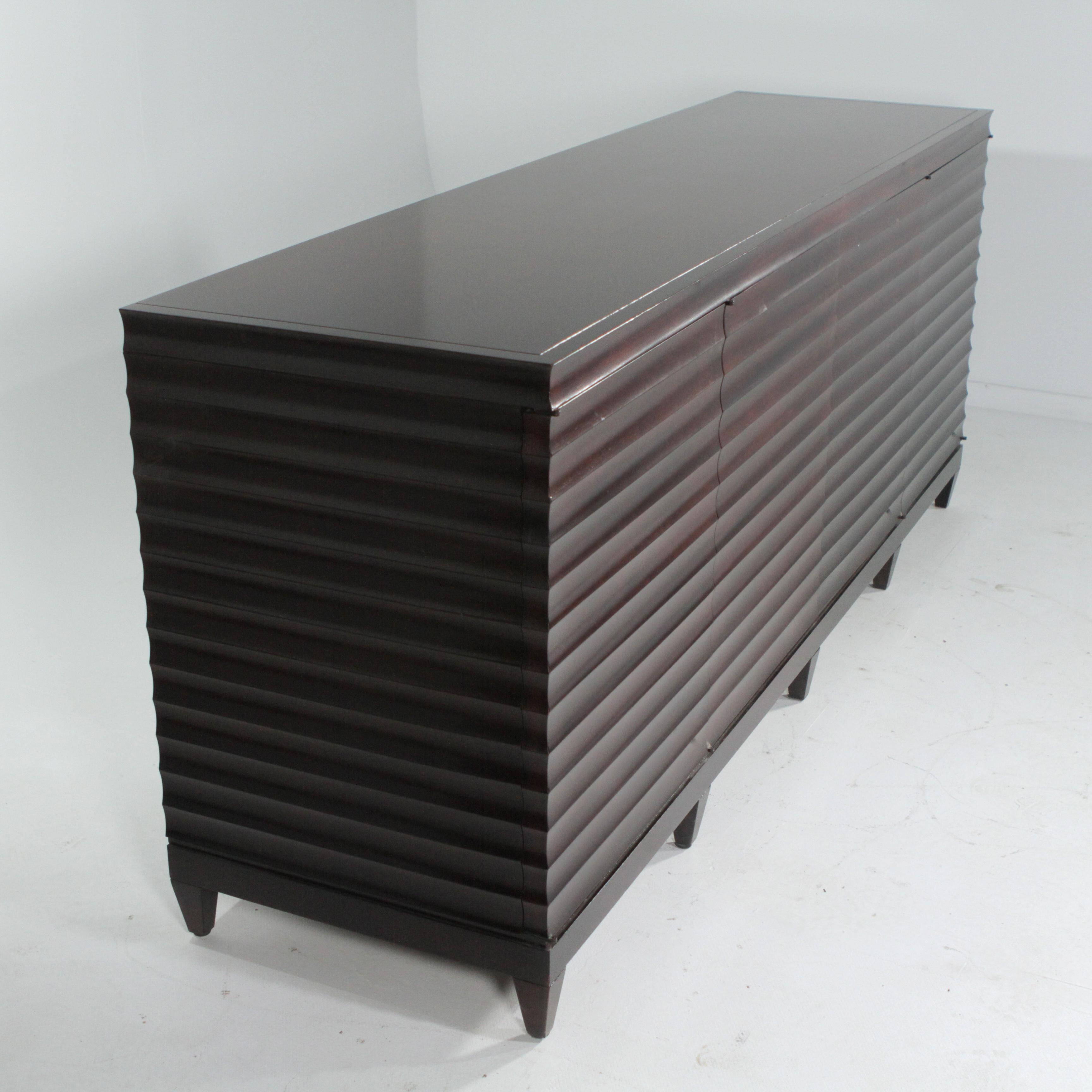 Late 20th Century Large Impressive Barbara Barry for Baker Ebonized Low Fluted Cabinet Sideboard