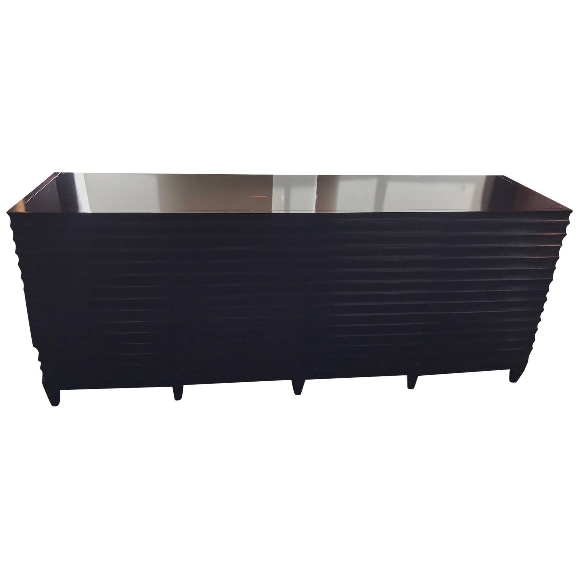 Large Impressive Barbara Barry for Baker Ebonized Low Fluted Cabinet Sideboard