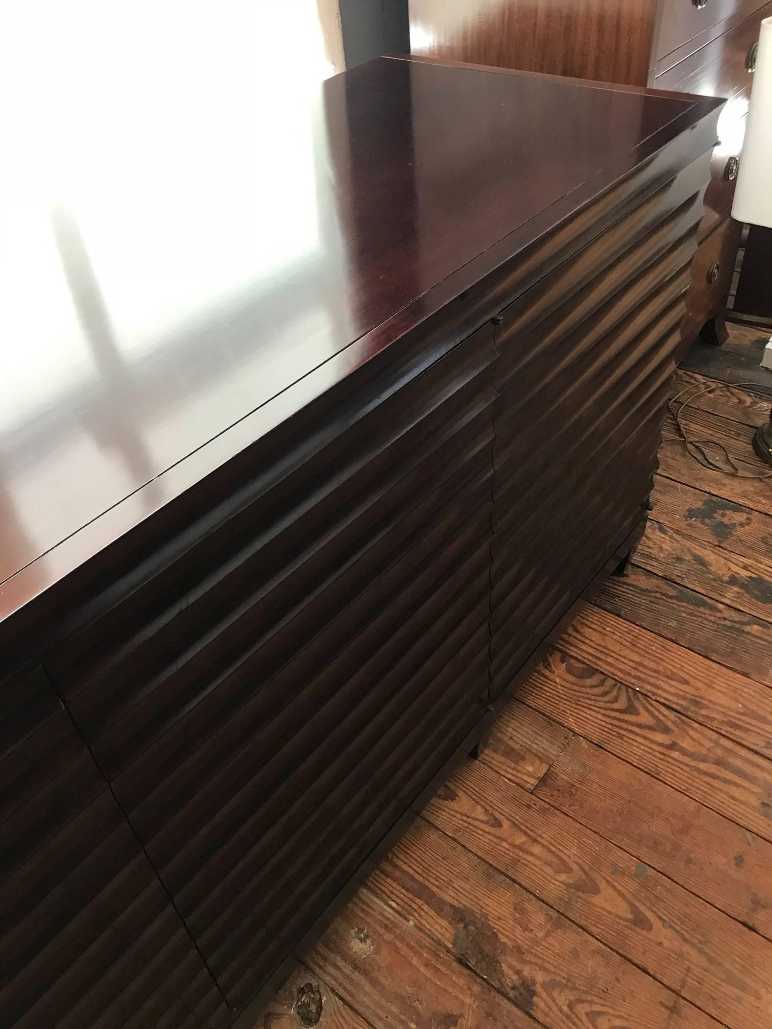Large Impressive Barbara Barry for Baker Ebonized Low Fluted Cabinet Sideboard In Excellent Condition In Hopewell, NJ