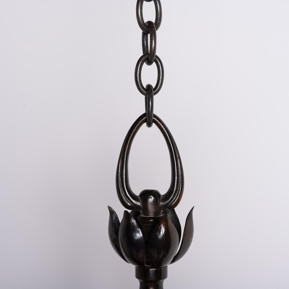 Large & Impressive British Arts & Crafts Chandelier With Original Vaseline Glass For Sale 3