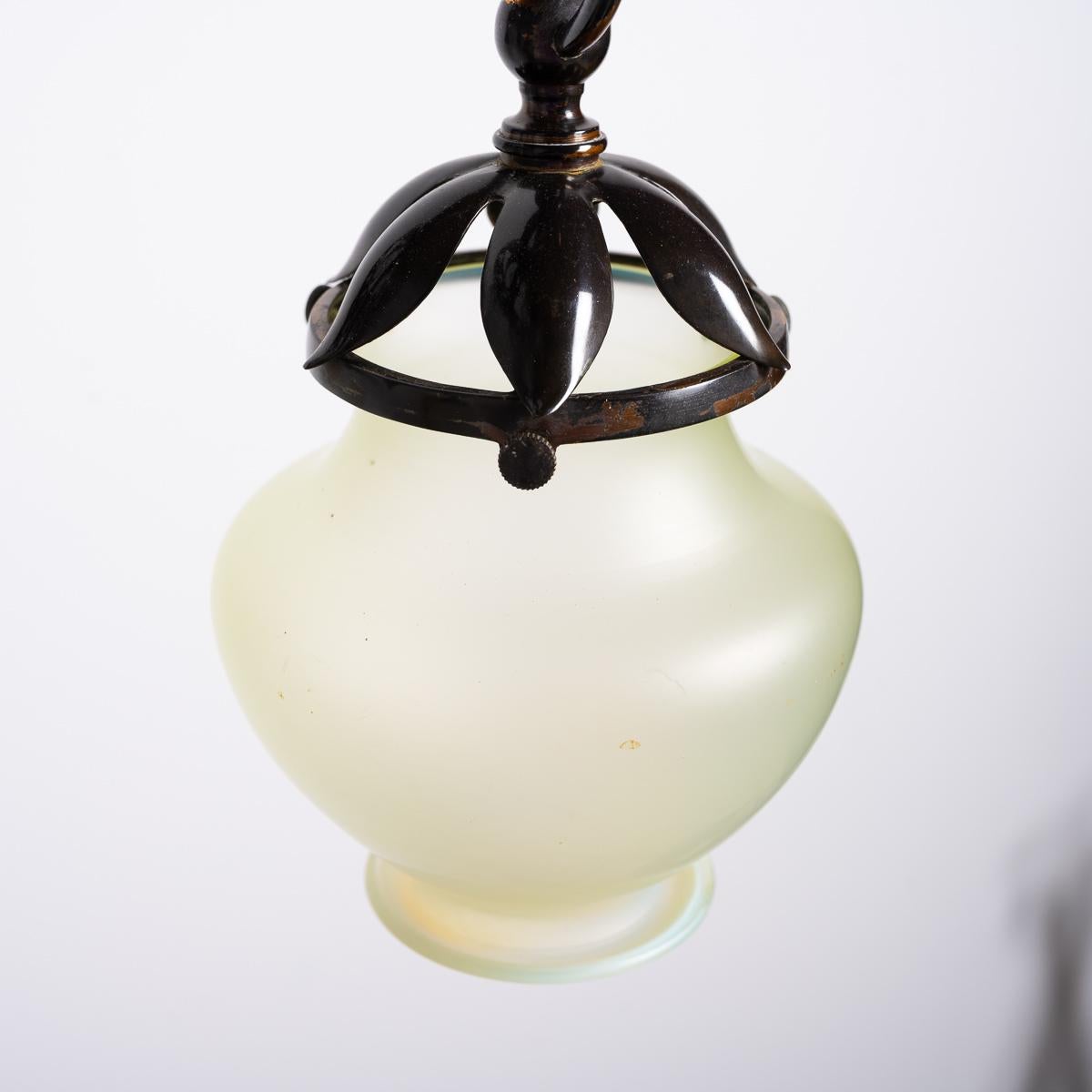 Large & Impressive British Arts & Crafts Chandelier With Original Vaseline Glass For Sale 5
