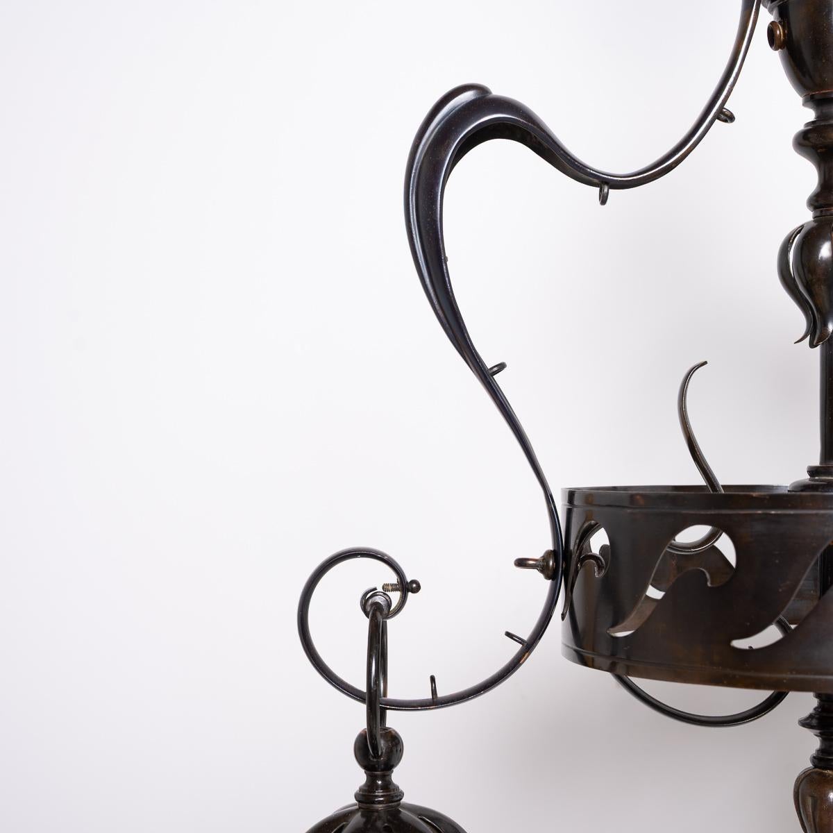 Large & Impressive British Arts & Crafts Chandelier With Original Vaseline Glass For Sale 6