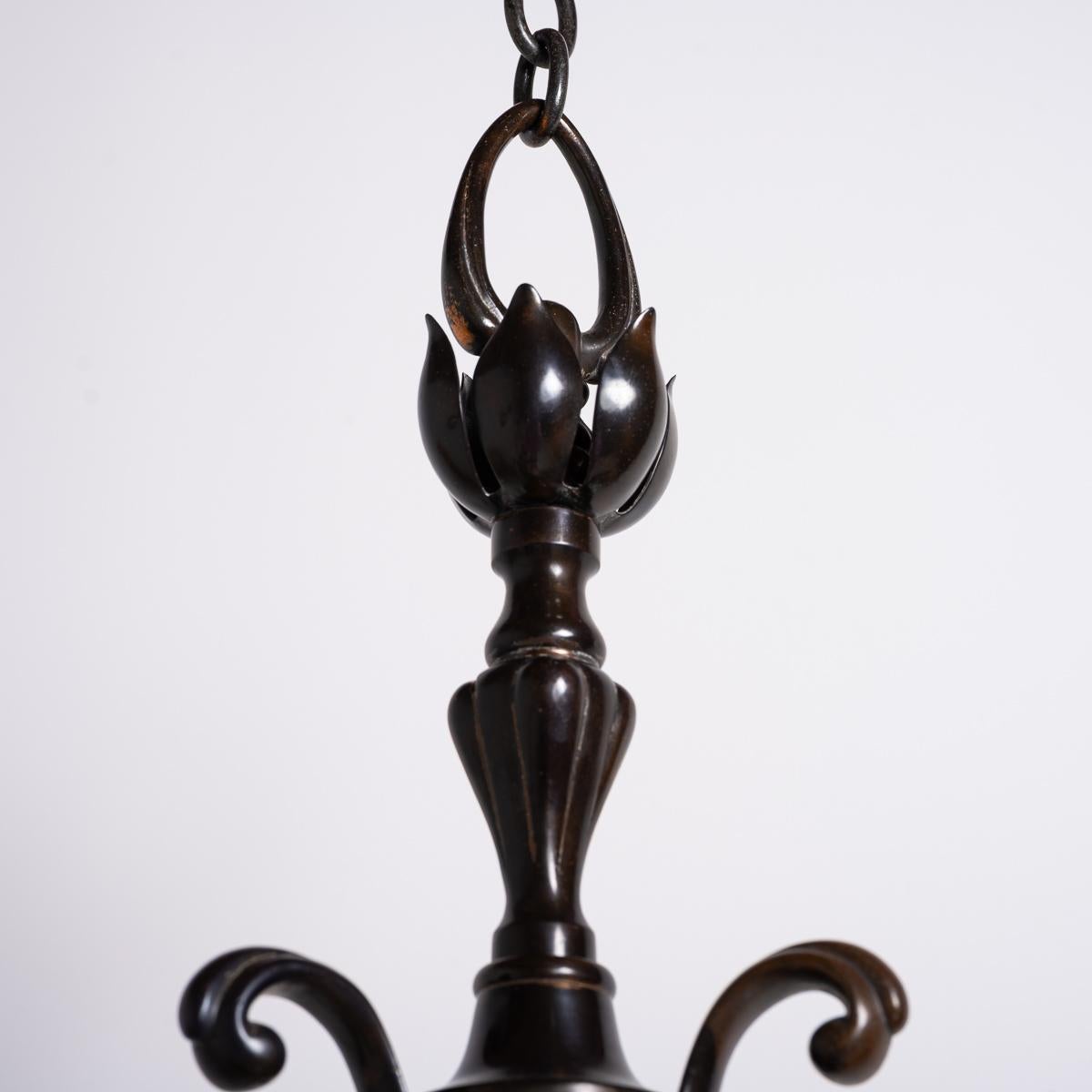 Large & Impressive British Arts & Crafts Chandelier With Original Vaseline Glass For Sale 2