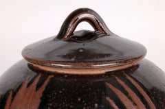 Large Impressive British Tenmoku Glazed Studio Pottery Lidded Pot