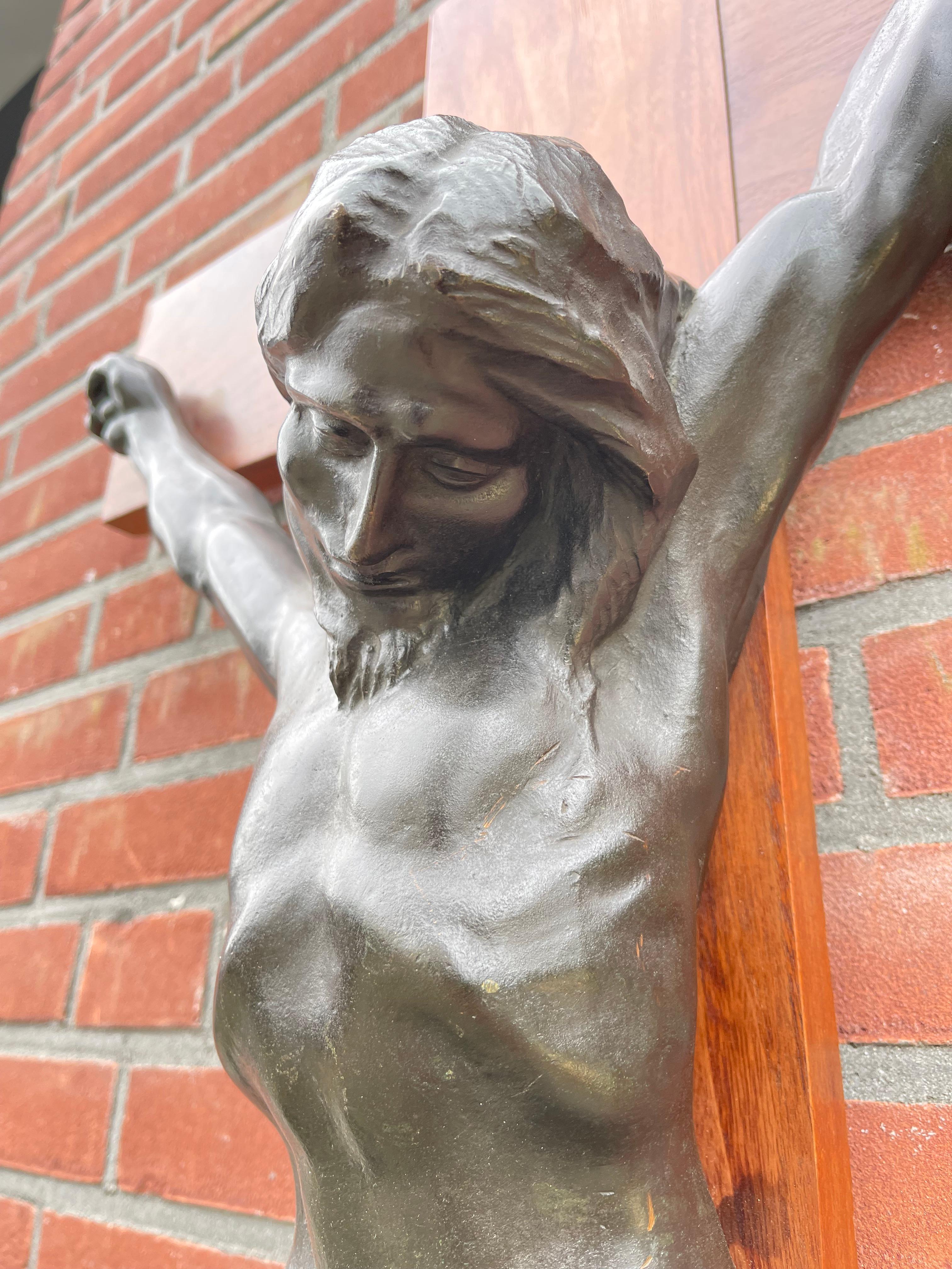 Large & Impressive & Rare Bronze Corpus of Christ Crucifix by Jef Lambeaux For Sale 7