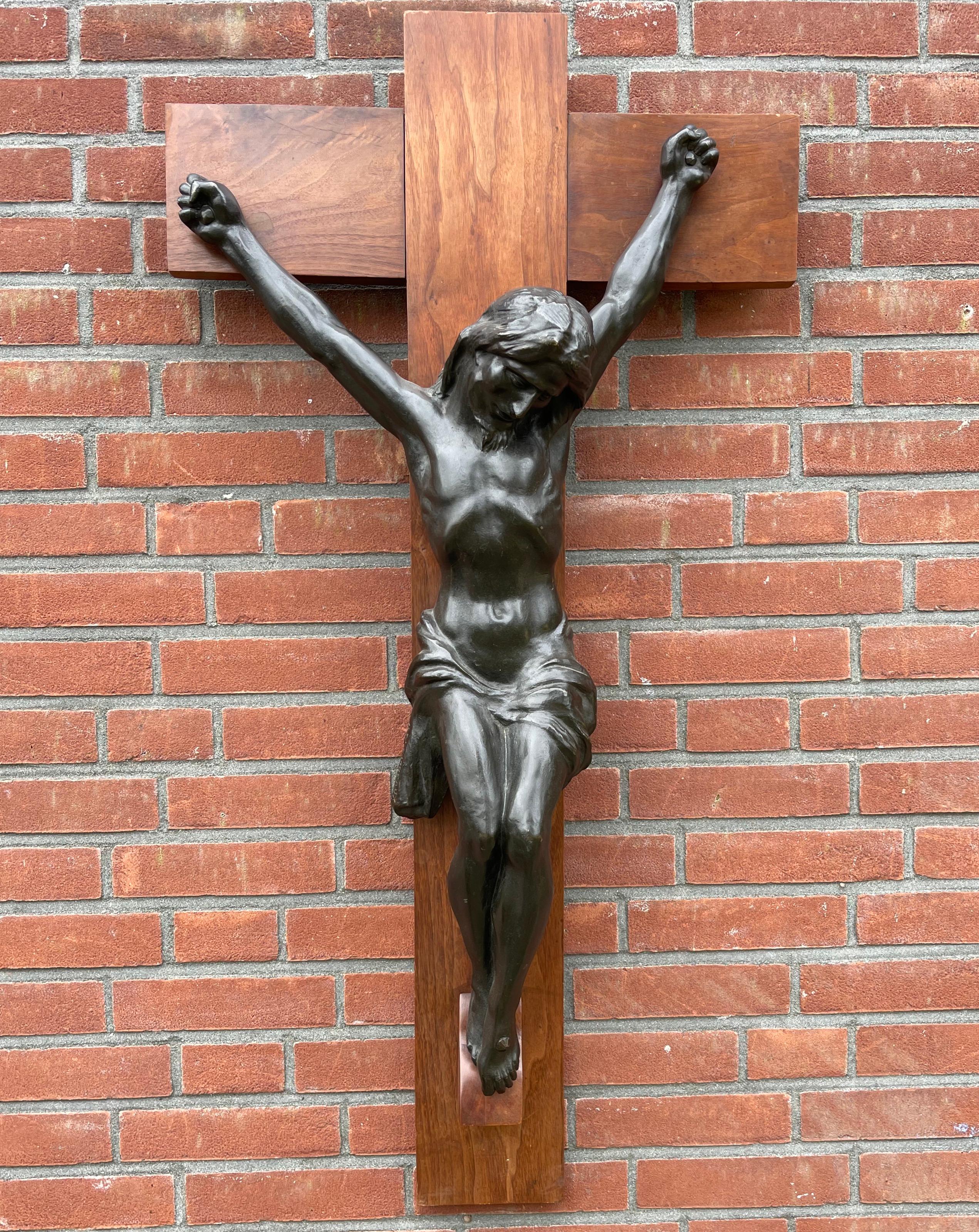 Large & Impressive & Rare Bronze Corpus of Christ Crucifix by Jef Lambeaux For Sale 13