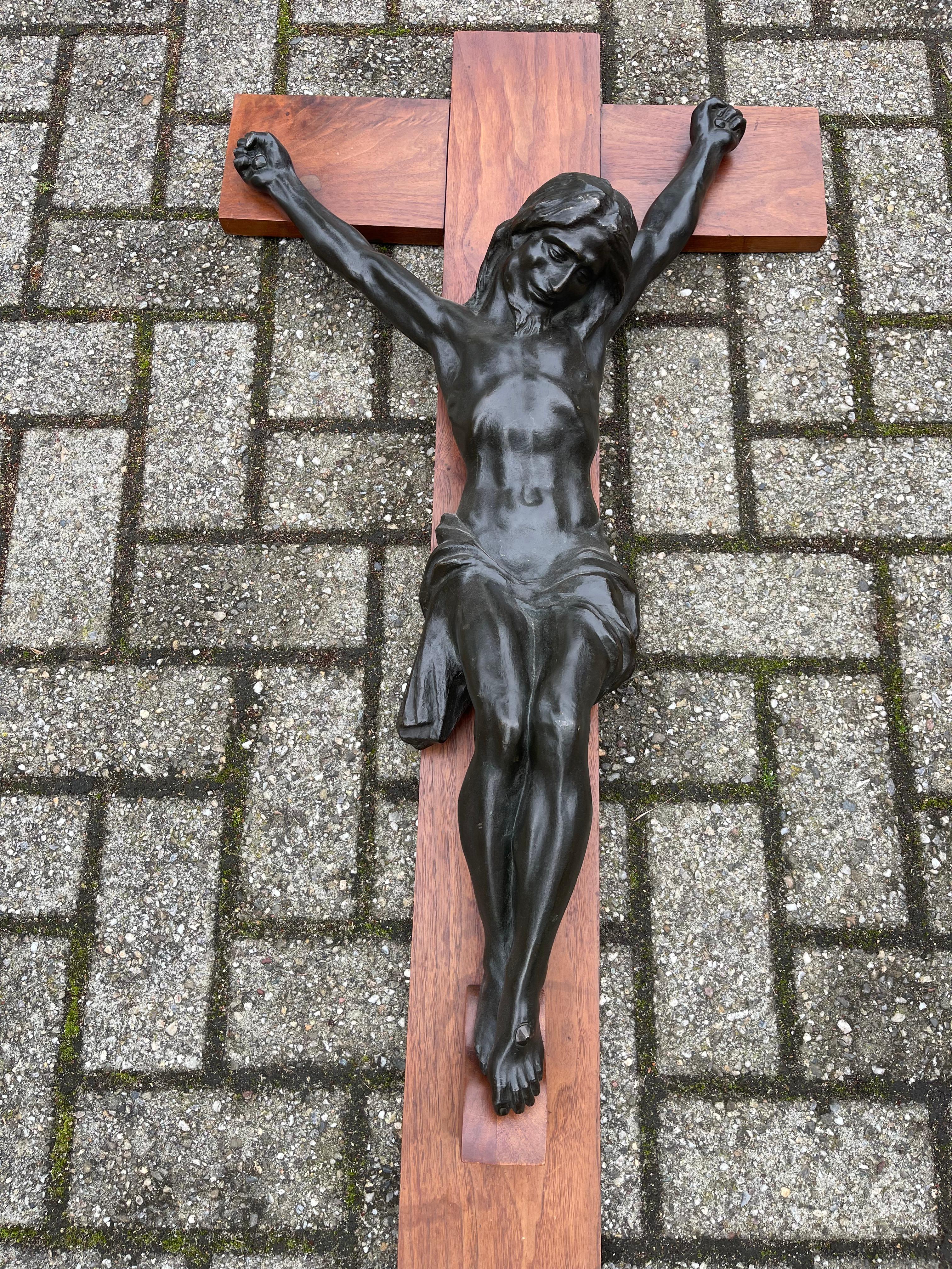 Gothic Revival Large & Impressive & Rare Bronze Corpus of Christ Crucifix by Jef Lambeaux For Sale