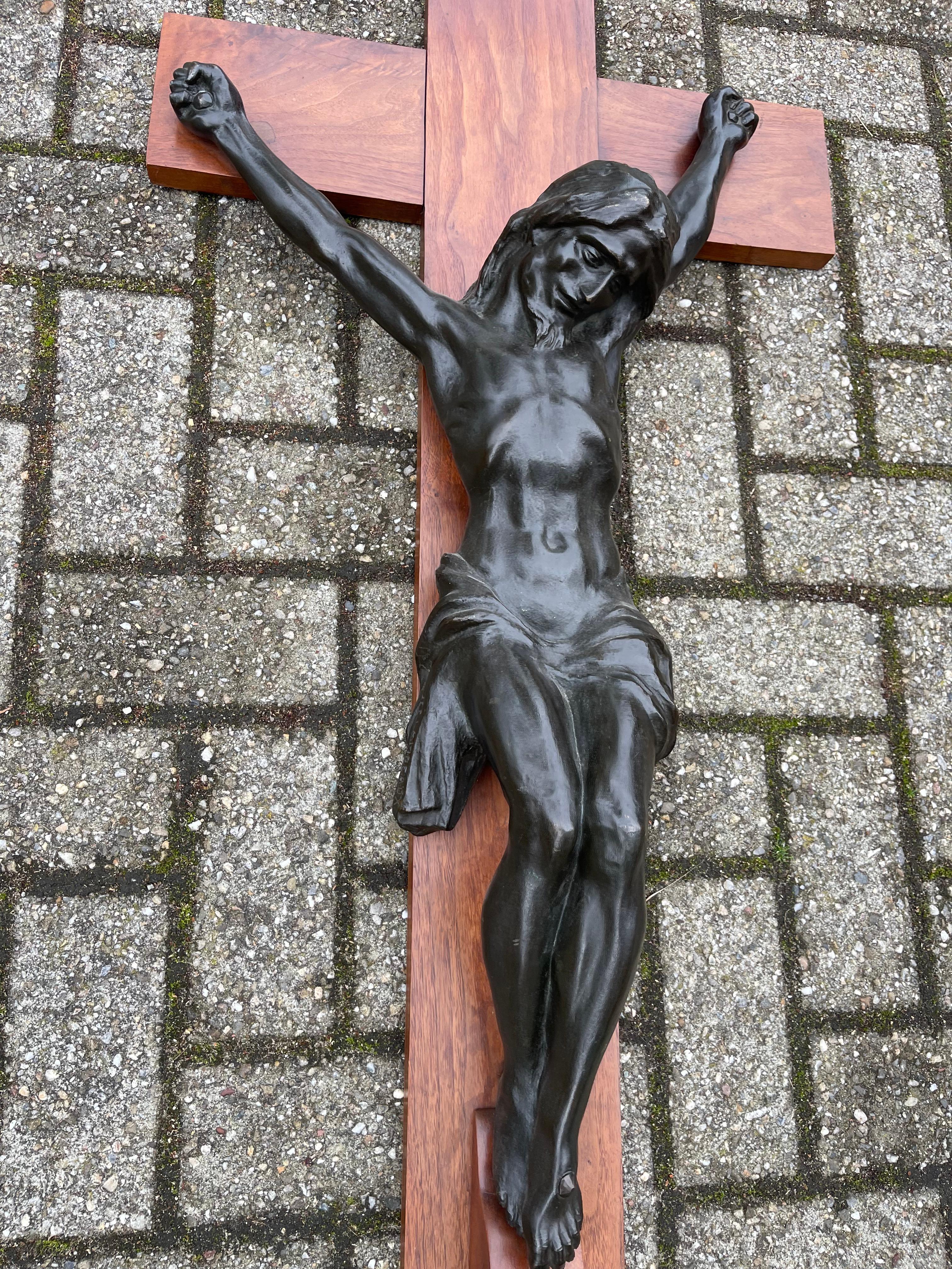 Belgian Large & Impressive & Rare Bronze Corpus of Christ Crucifix by Jef Lambeaux For Sale