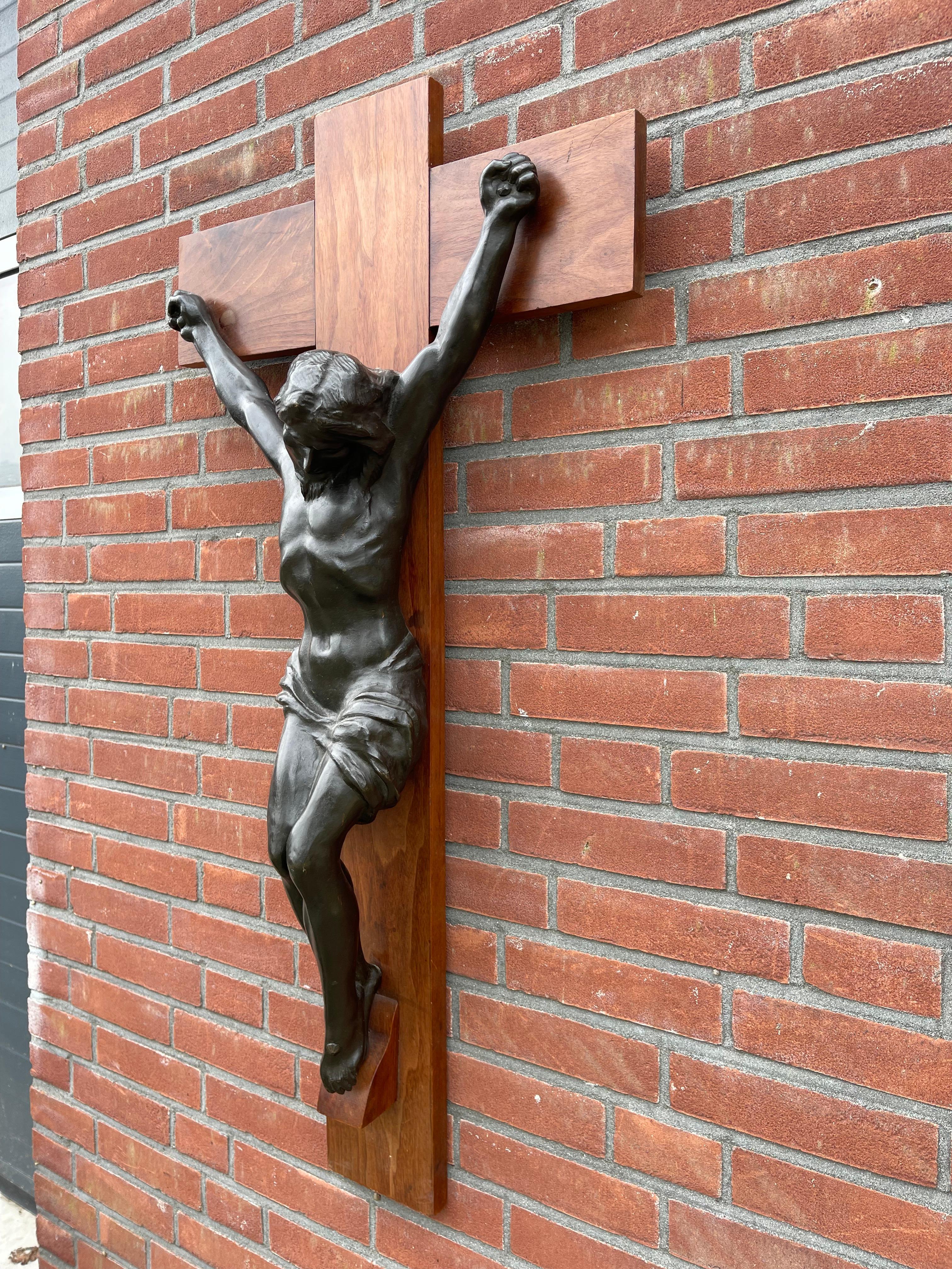 Cast Large & Impressive & Rare Bronze Corpus of Christ Crucifix by Jef Lambeaux For Sale