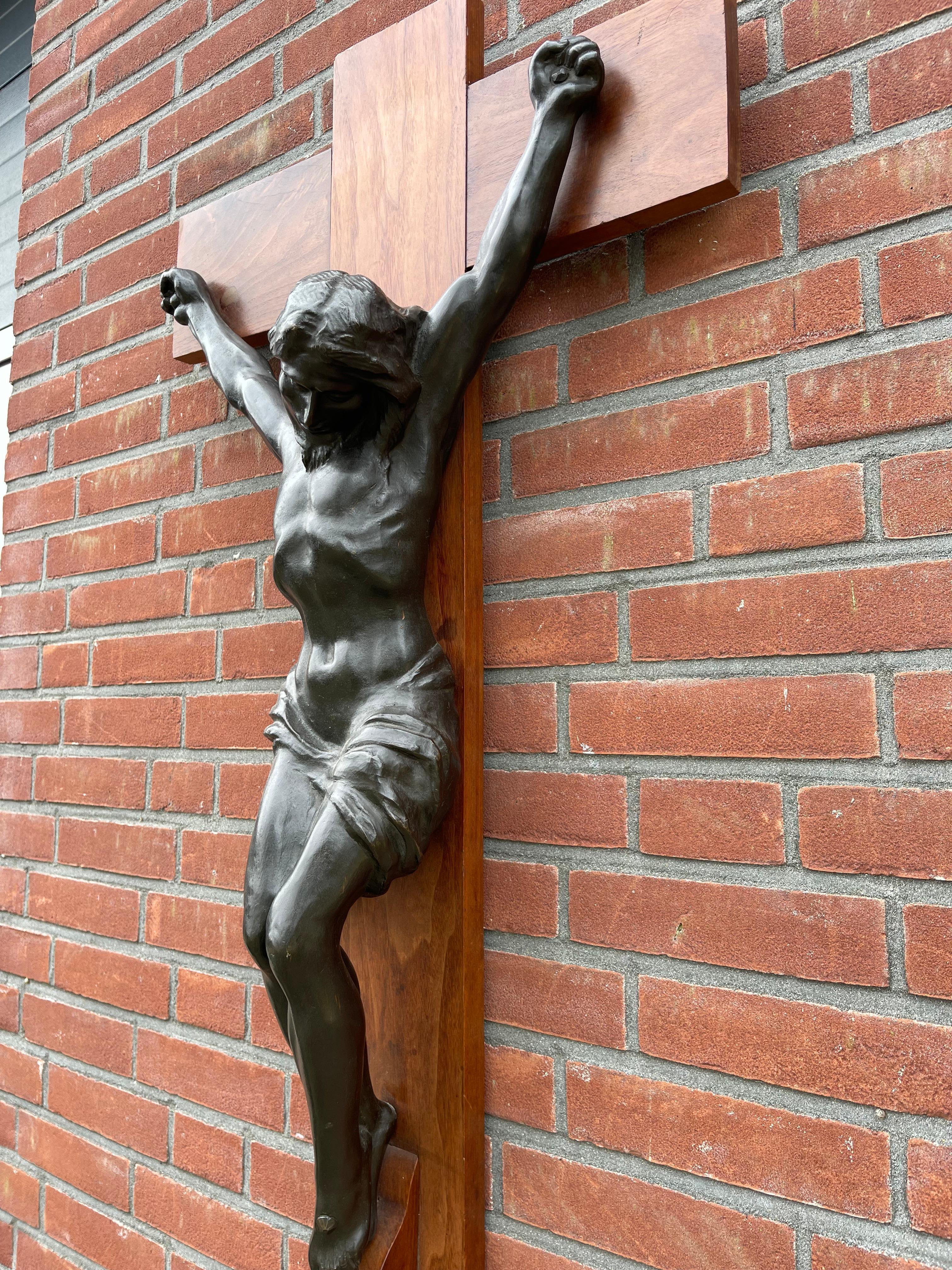 19th Century Large & Impressive & Rare Bronze Corpus of Christ Crucifix by Jef Lambeaux For Sale