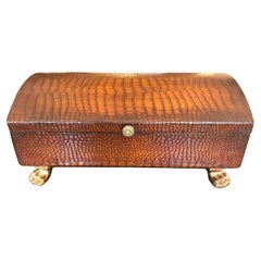 Large Impressive Carved Wood Box with Brass Lion Head Handles