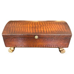 Large Impressive Carved Wood Box with Brass Lion Head Handles 