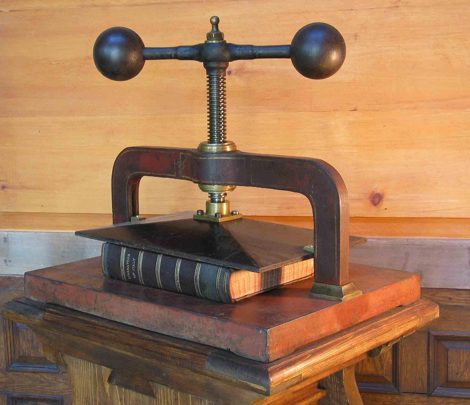 Large Impressive Cast Iron Copying/Book Press on a Trestle Wood Stand circa 1850 1