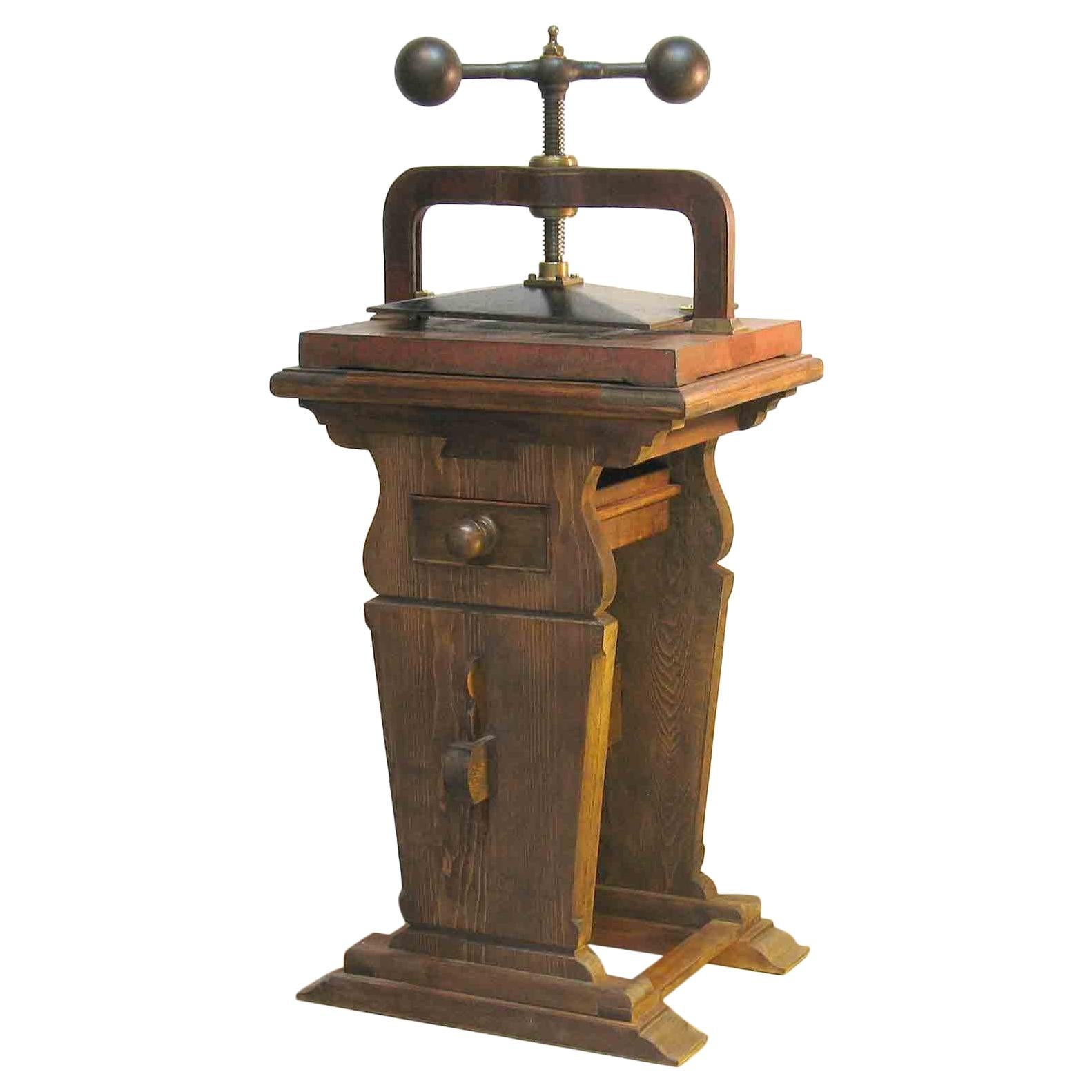 Large Impressive Cast Iron Copying/Book Press on a Trestle Wood Stand circa 1850