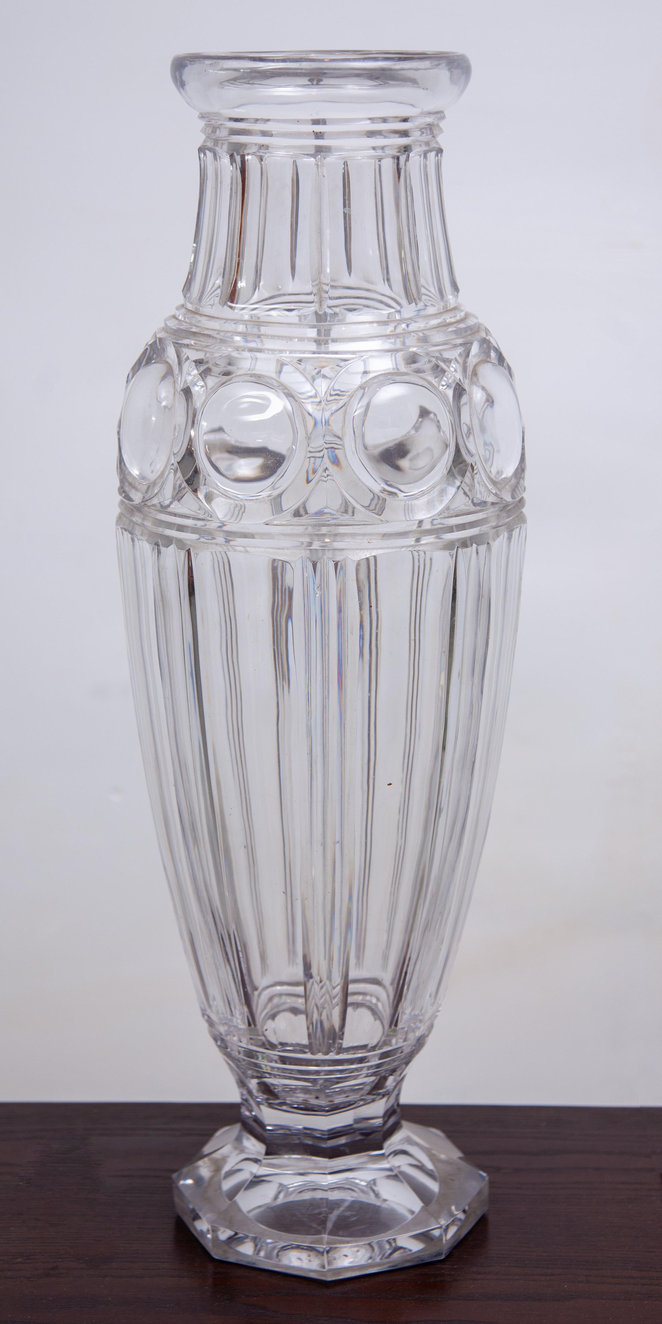 Große beeindruckende Kristallvase aus Val Saint Lamber-Kunstglas, Belgien (Moderne der Mitte des Jahrhunderts) im Angebot
