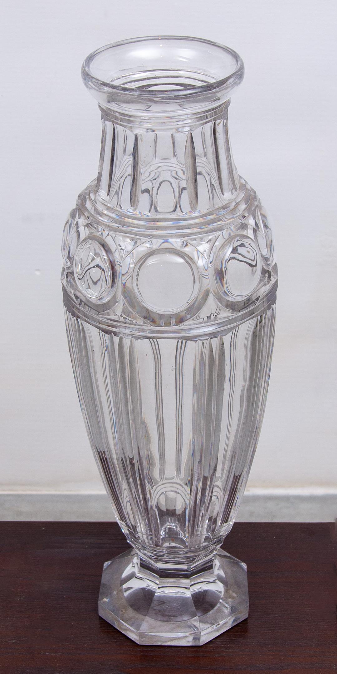 Große beeindruckende Kristallvase aus Val Saint Lamber-Kunstglas, Belgien (Mitte des 20. Jahrhunderts) im Angebot