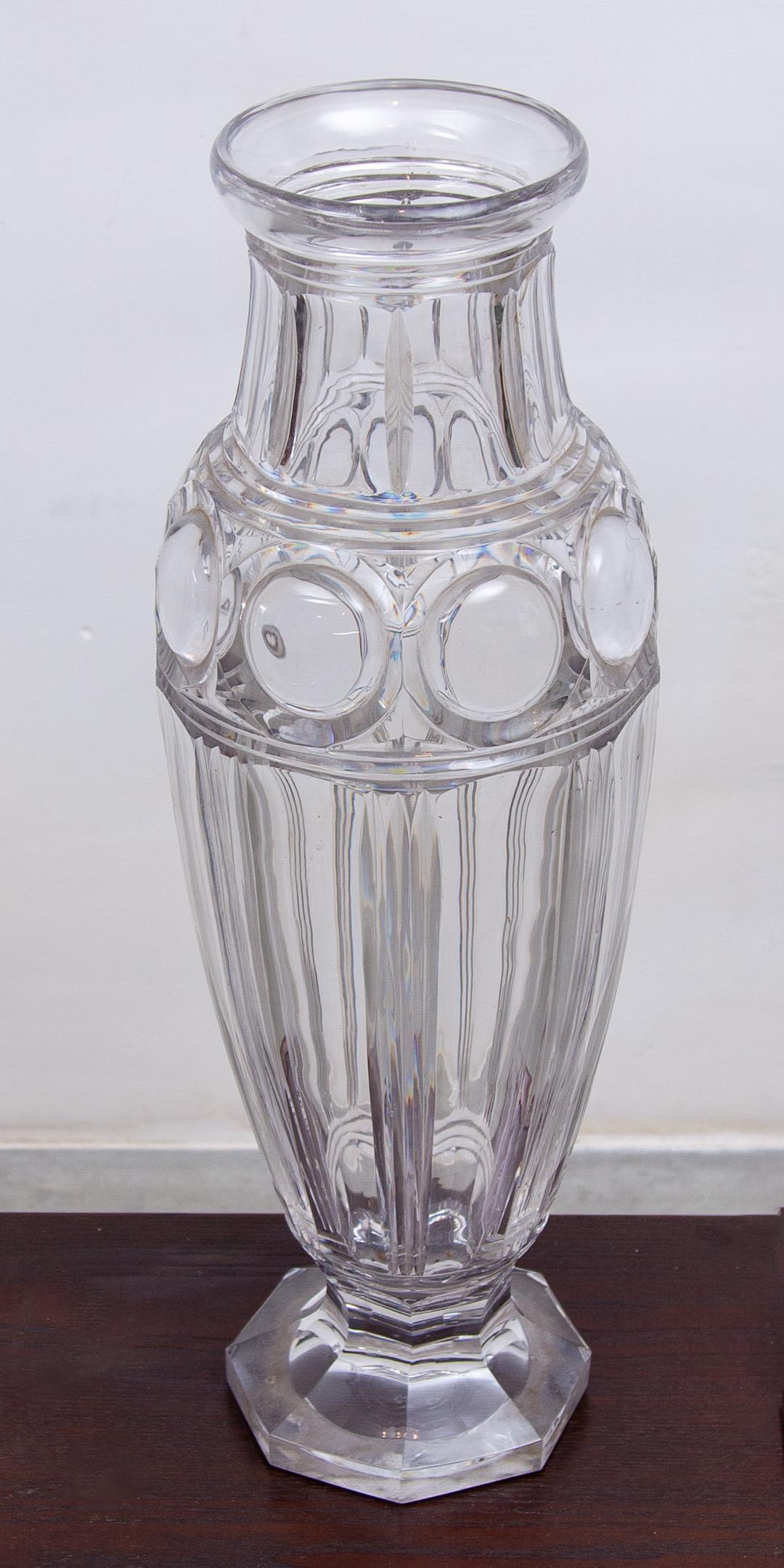 Große beeindruckende Kristallvase aus Val Saint Lamber-Kunstglas, Belgien im Angebot 1