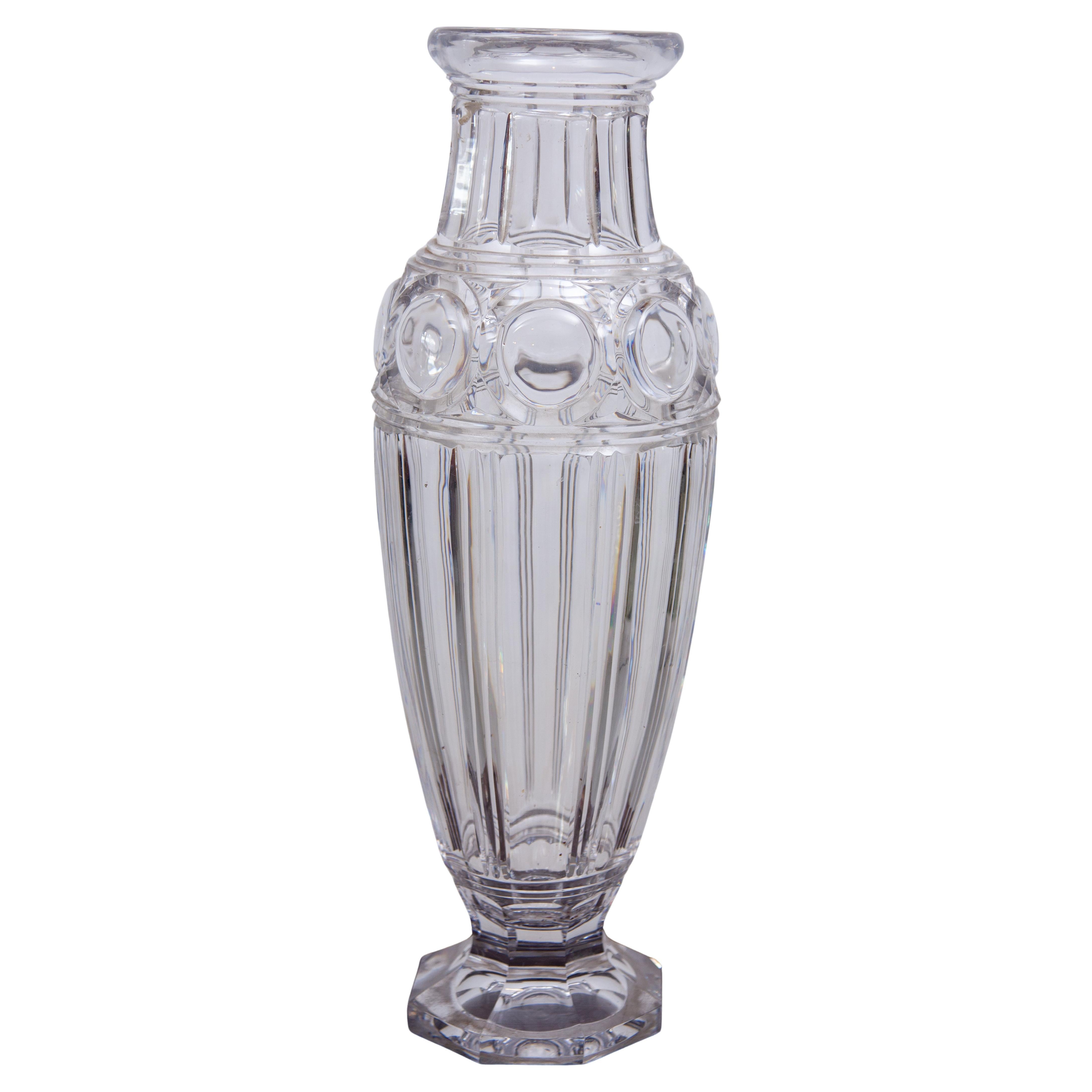 Große beeindruckende Kristallvase aus Val Saint Lamber-Kunstglas, Belgien im Angebot