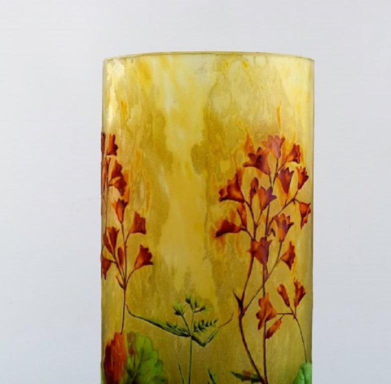 Large, Impressive Daum Nancy Art Nouveau Vase in Mouth Blown Enamelled Art Glass In Good Condition In Copenhagen, DK