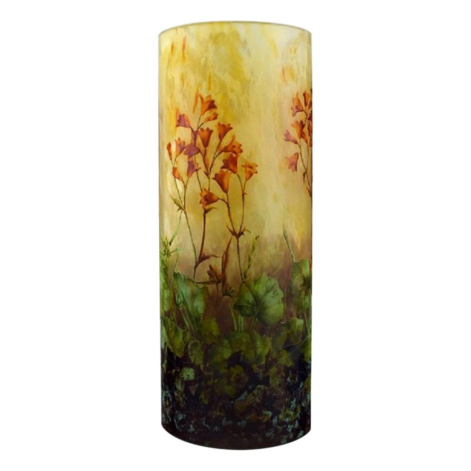Large, Impressive Daum Nancy Art Nouveau Vase in Mouth Blown Enamelled Art Glass