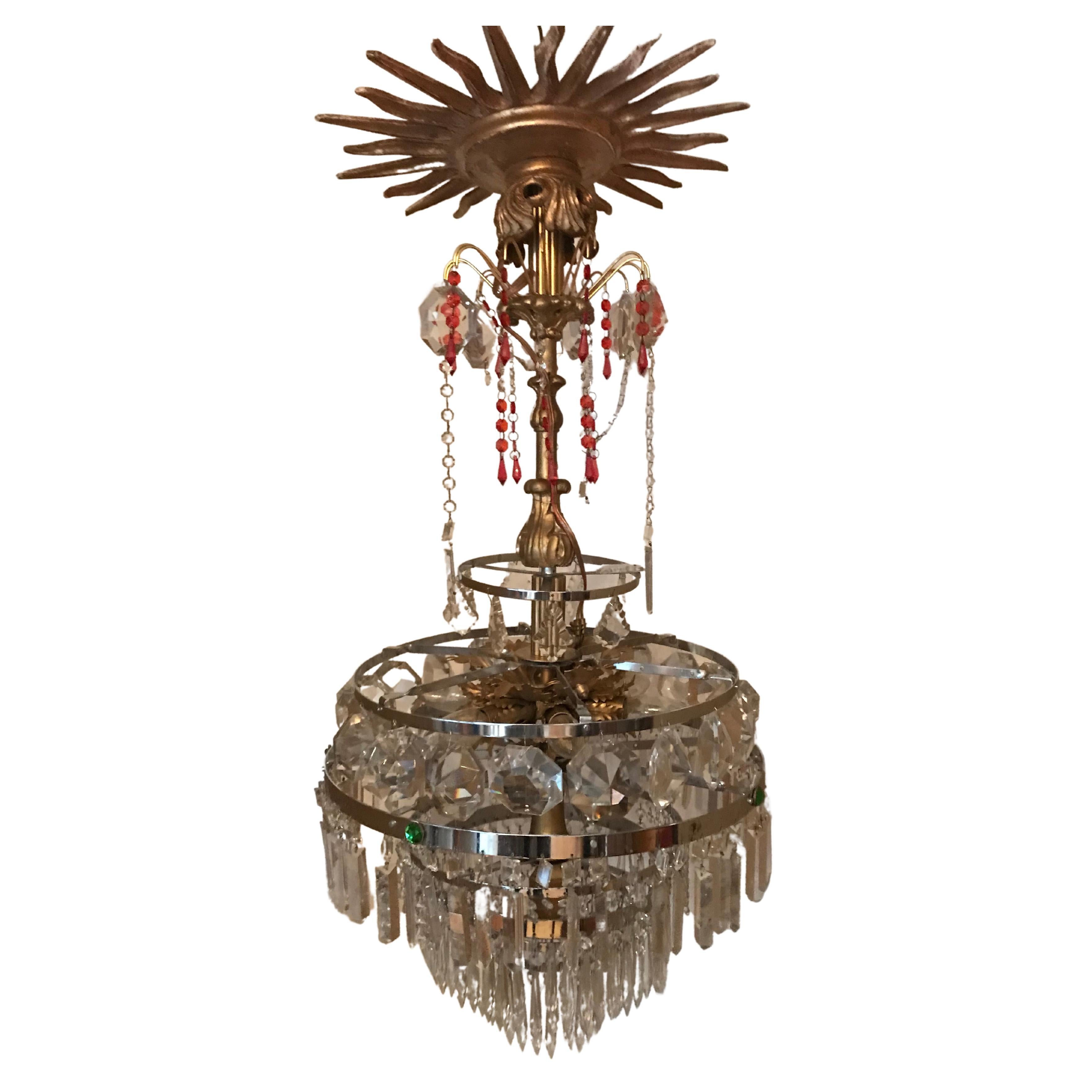 Large 19 th century Antique Crystal Chandelier  For Sale