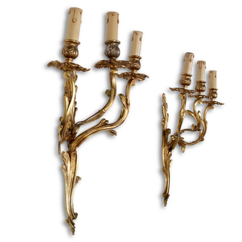 20th Century Large and Impressive Gilt Bronze Louis XV Style Sconces from Paris