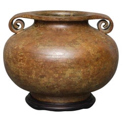Large & impressive Japanese brown/ochre patinated bronze urn-shaped vase