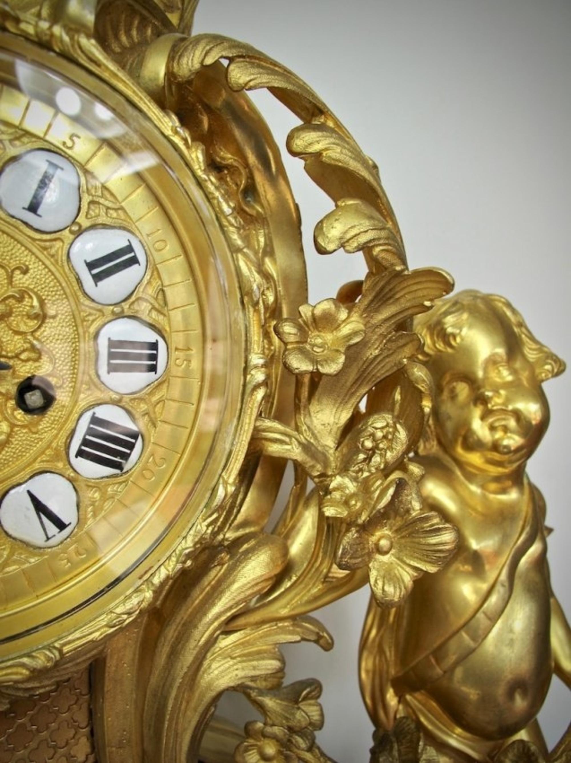 Large, Impressive Louis XV Gilt Bronze Mantle Clock For Sale 1