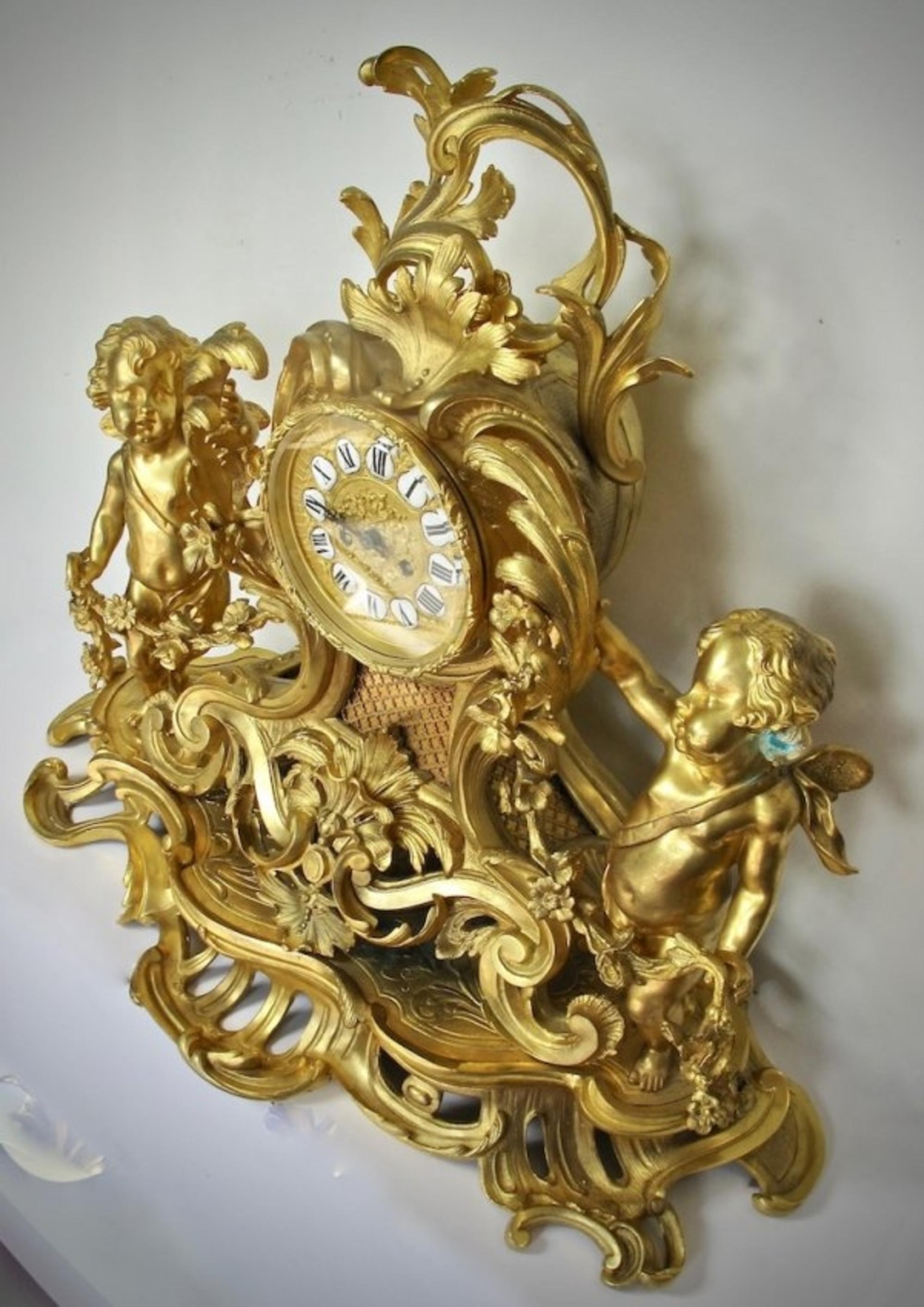 Large, Impressive Louis XV Gilt Bronze Mantle Clock For Sale 2