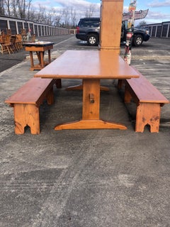 Large Impressive Maine Artisan Crafted Trestle Farm Table with Matching Benches