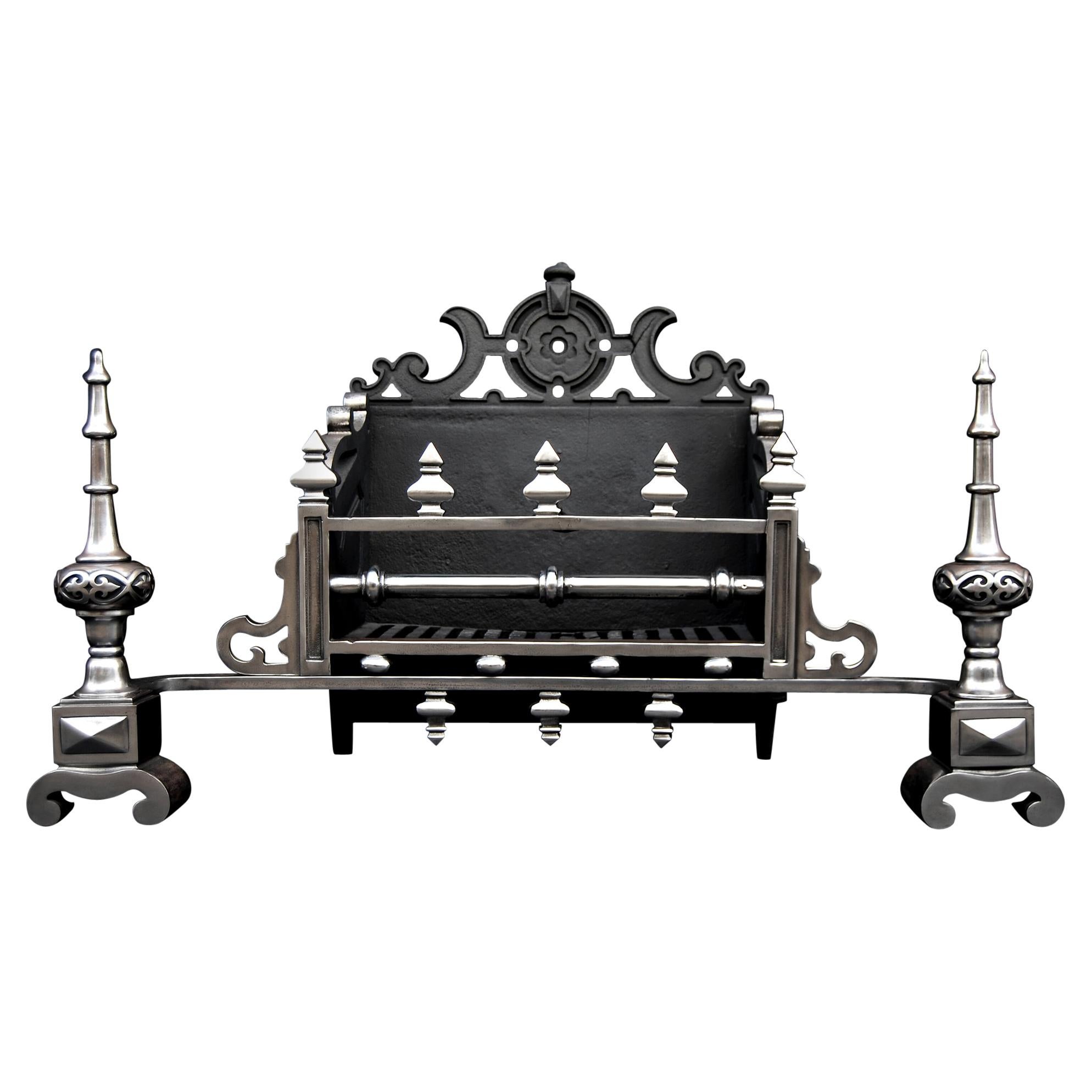 Large & Impressive Mid 19th Century English Cast Iron Firegrate For Sale