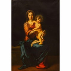 Large & Impressive Oil on Canvas "Madonna & Child" After Murillo - V. Bianchini