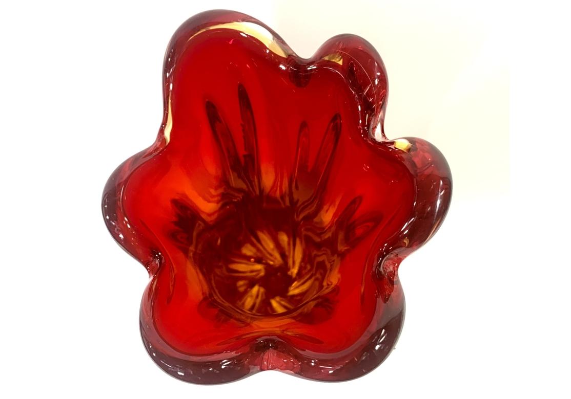 Vaso Sommerso di Murano a coste, grande e imponente, di colore rosso - Ambraina in vendita 3