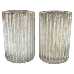 Large Impressive Used Fluted Concrete Planters, a pair 