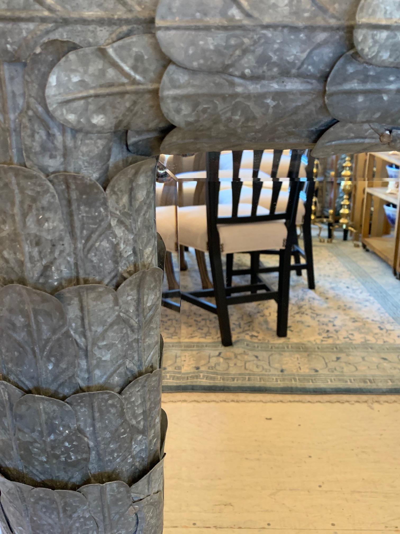 Large Impressively Textured Zinc Palm Leaf Motife Mirror 1