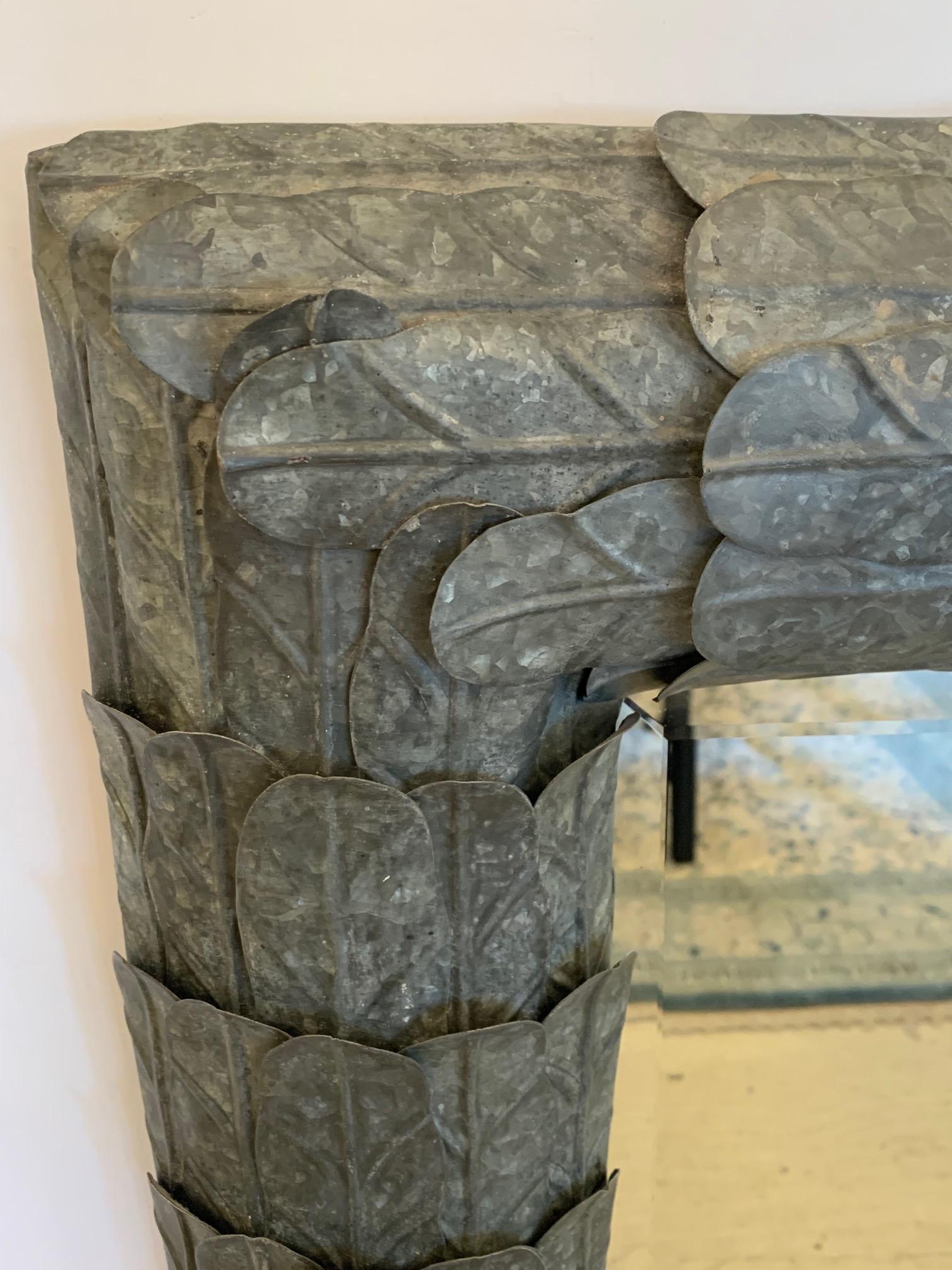 Large Impressively Textured Zinc Palm Leaf Motife Mirror 2